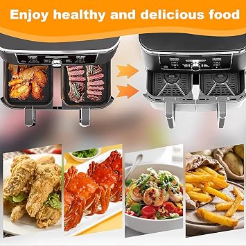2PCS Silicone Pot for Ninjas Double Air Fryer, Air Fryer Accessories for DZ201, DZ401, Reusable Silicone Air Fryer Liner, Air Fryer Baking Tray BPA Free for Air Fryer, Oven, and Microwave(Black)