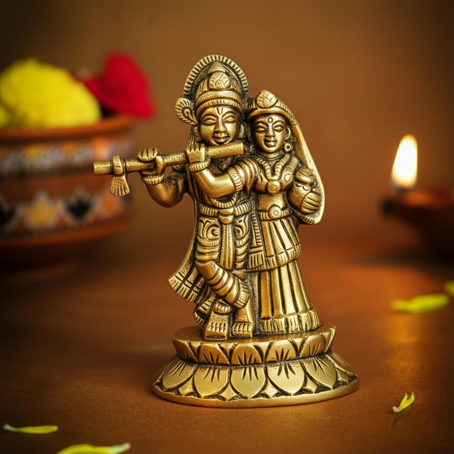 Ekhasa 100% Pure Brass Radha Krishna Murti (Size: 8 cm) | Radha Krishna Statue | Radha Krishna Idol for Gift | Radhe Krishna ki Murti for Pooja Room | Radha Krishna Idol for Home Decor