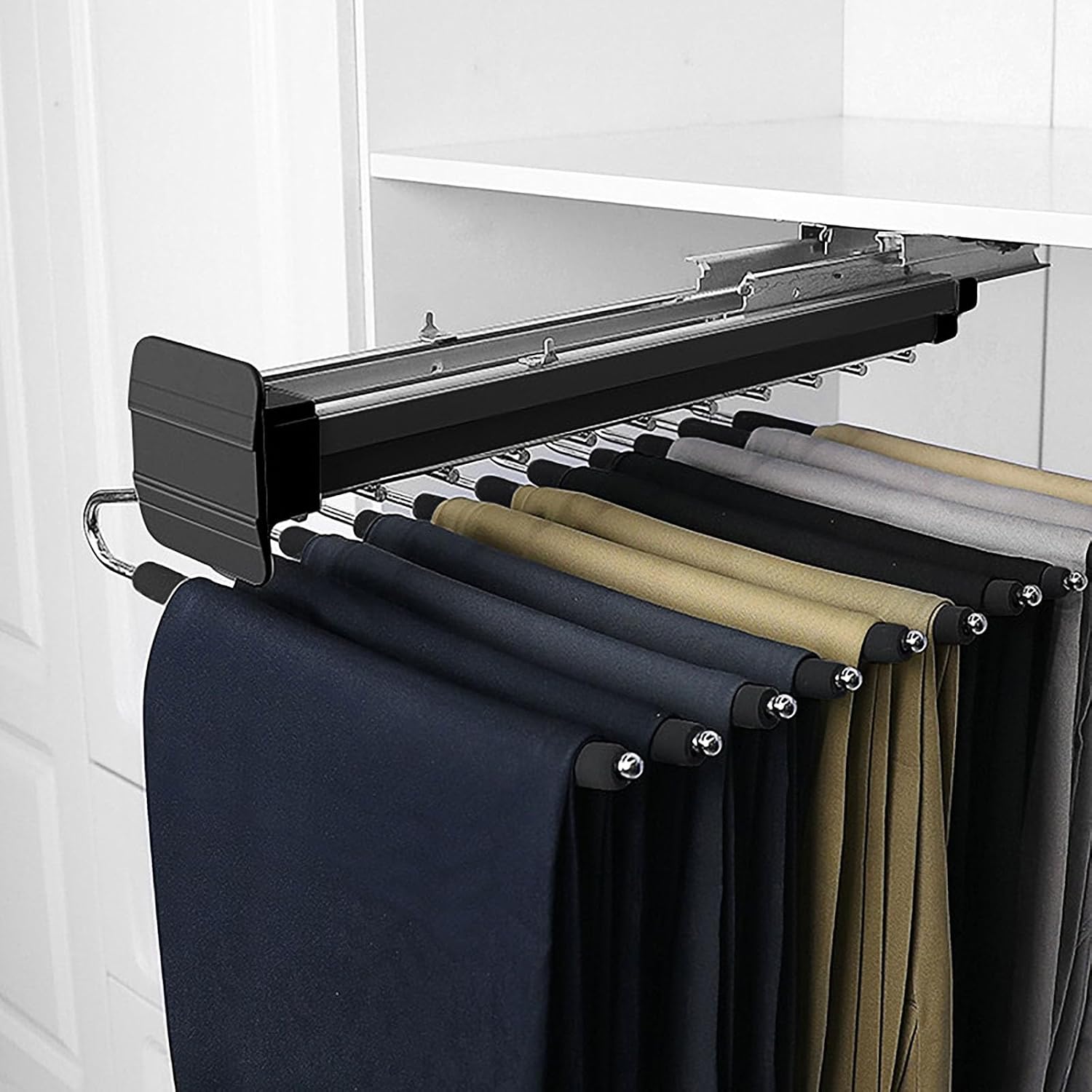 Top Mounted Single Row Pull-Out Trousers Rack Extendable Trouser Aluminum Alloy Pull Out Pants Rack Double Row Slide Rail Space-Saving Rack Slideable Hanger MUL