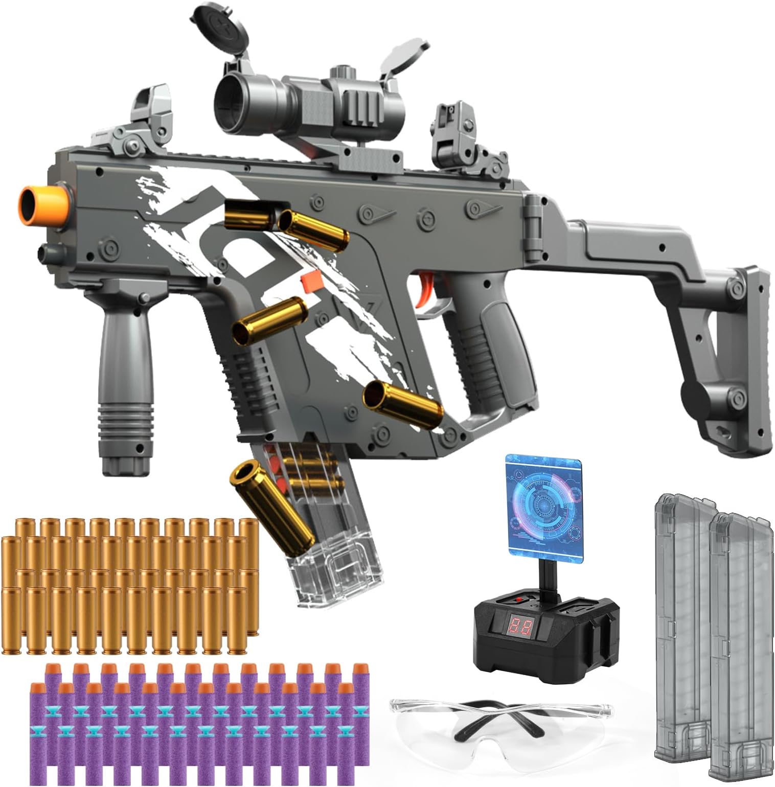 Toy Gun with Soft Bullets, Automatic Shell Ejecting Foam Bullets Blaster Gun Toys with 100 Darts, 40 Bullets Case, 2 Magazines and Target, Education Toy Model Birthday Gifts for Kids Adults