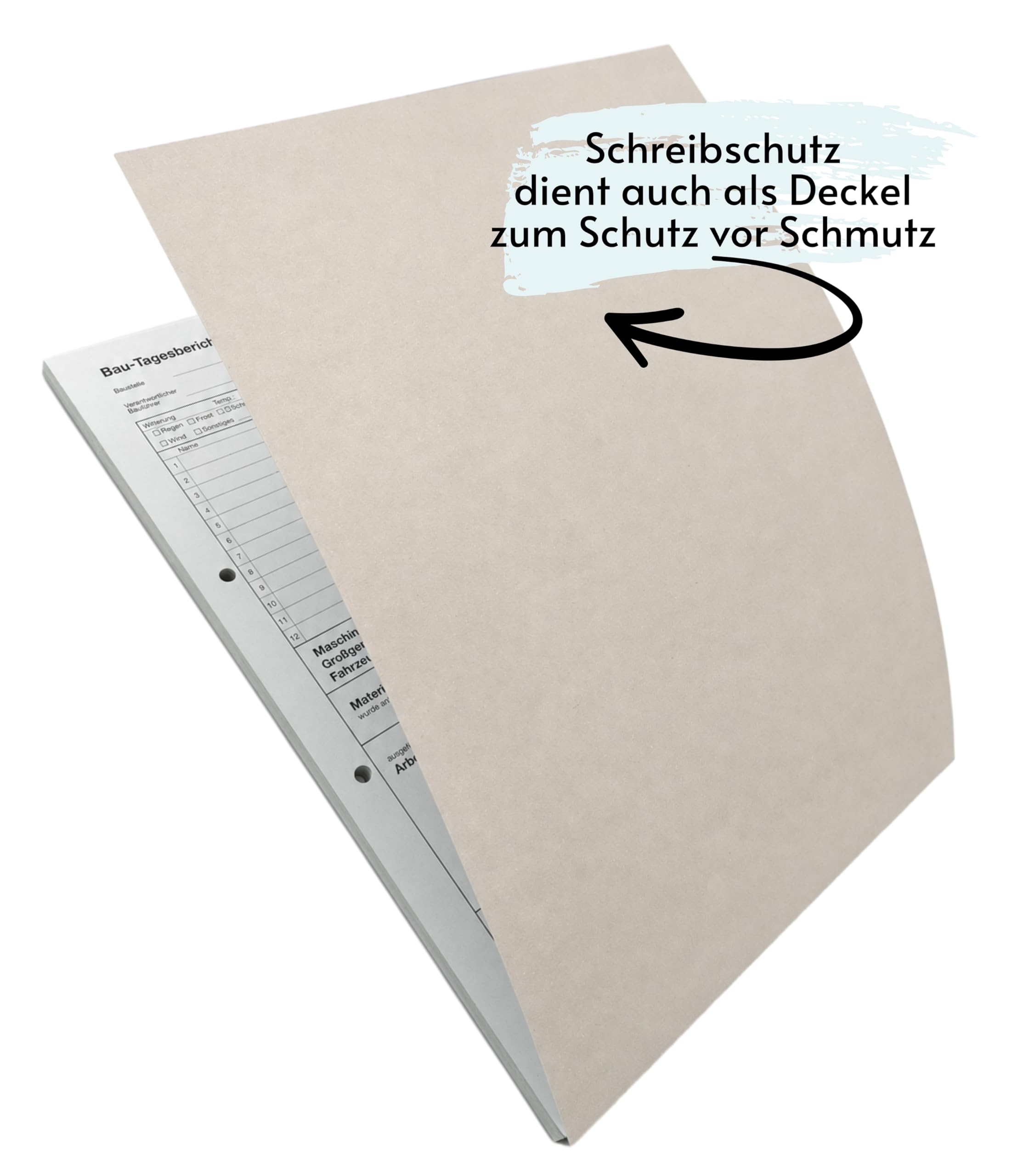 10x Bau-Tagesbericht, Baubericht Bautagebuch Regiebericht-Bau DIN A4, 3-fach selbstdurchschreibend, 3x30 Blatt weiß/grün/gelb - gelocht (22205)