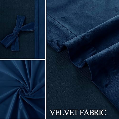 Miniatura 5 de JIUZHEN Cortinas de terciopelo azul marino de 96 pulgadas de largo para sala de estar, con aislamiento térmico, para oscurecer la habitación, con
