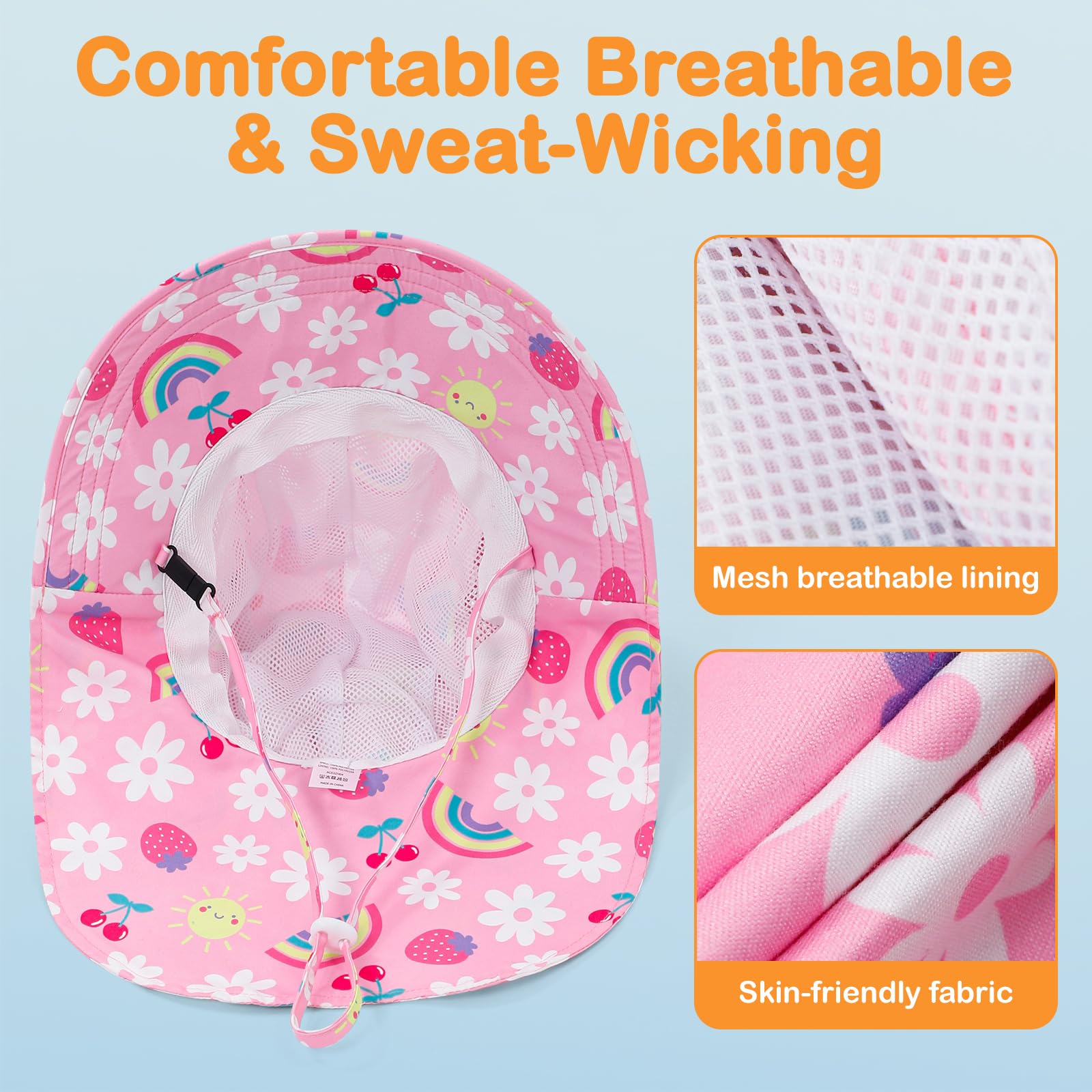 MASOCIO 2 Pcs Baby Sun Hat Toddler Summer Hats Neck Cover with Adjustable Head Drawstring and Chin Strap for Kids 6 Months-6 Years — view 3