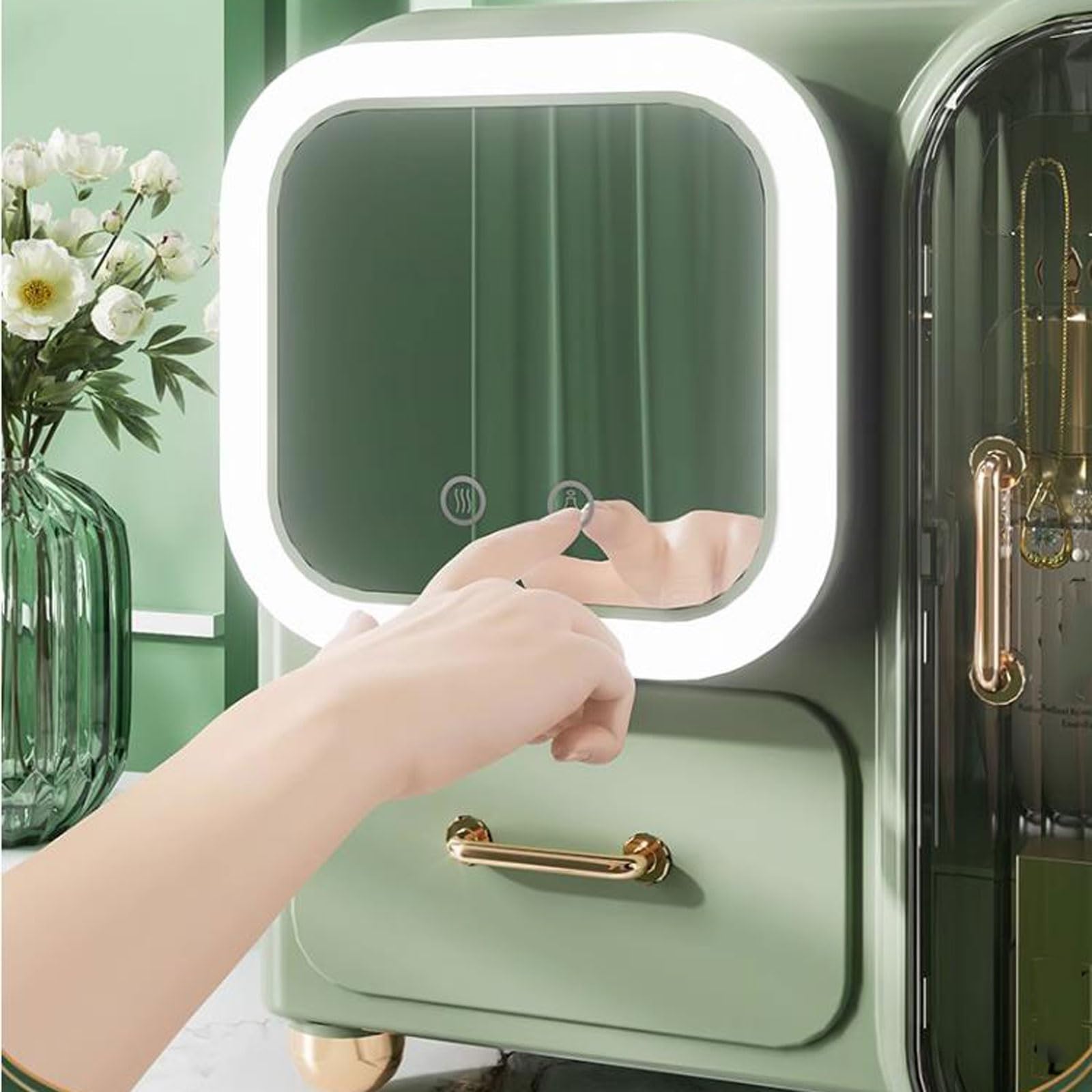 Espejo de Mesa, Joyas, cepillos, tocador, Dormitorio, Oficina(Green (Without Led))