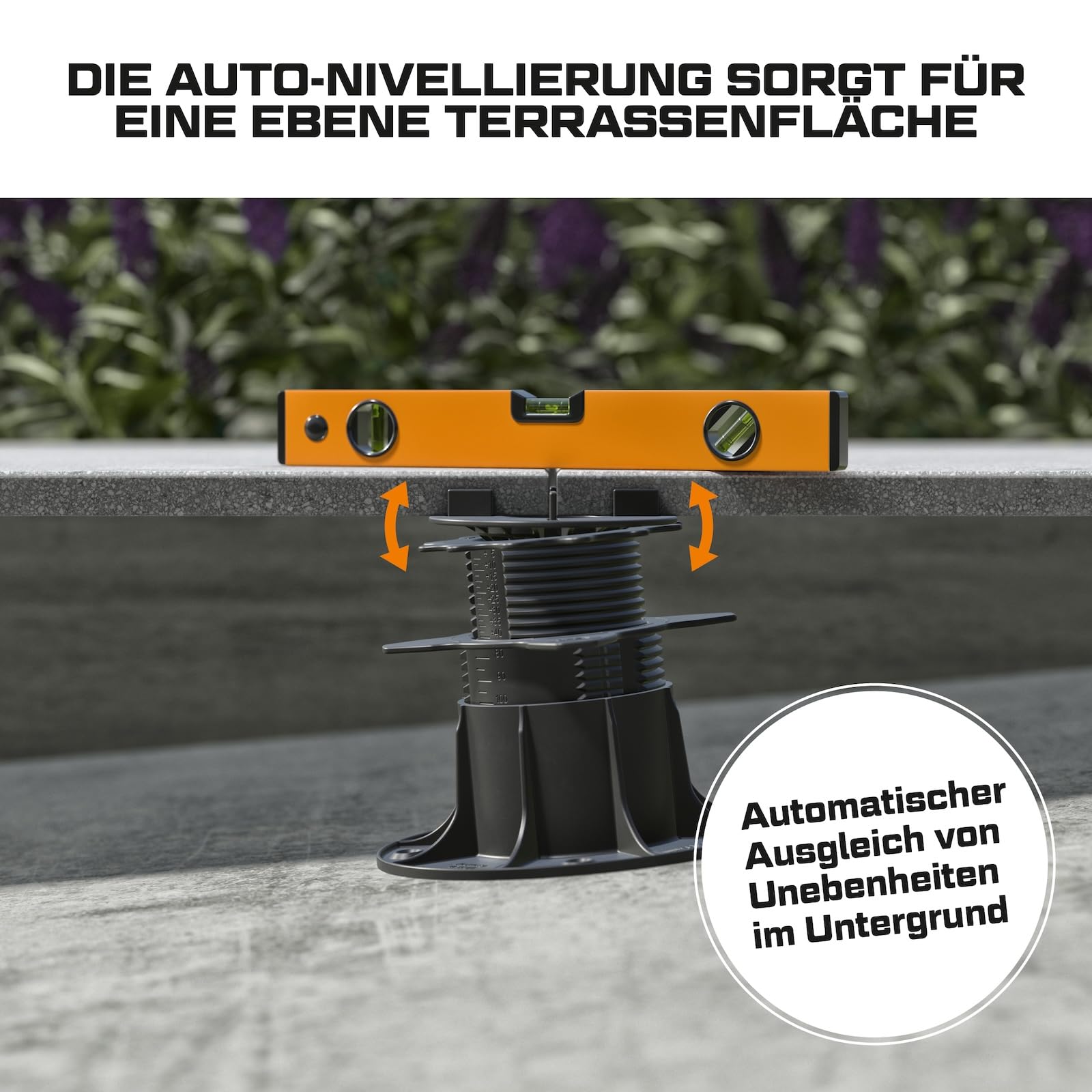 10x LANGFIT® Stelzlager "XL" für Terrassenplatten – Mit Auto-Nivellierung 0-7% – Bis 50% schneller montiert – Mit Maßskala – Stufenlos höhenverstellbar von 83-203mm / Fugenkreuz 3mm – Made in Germany