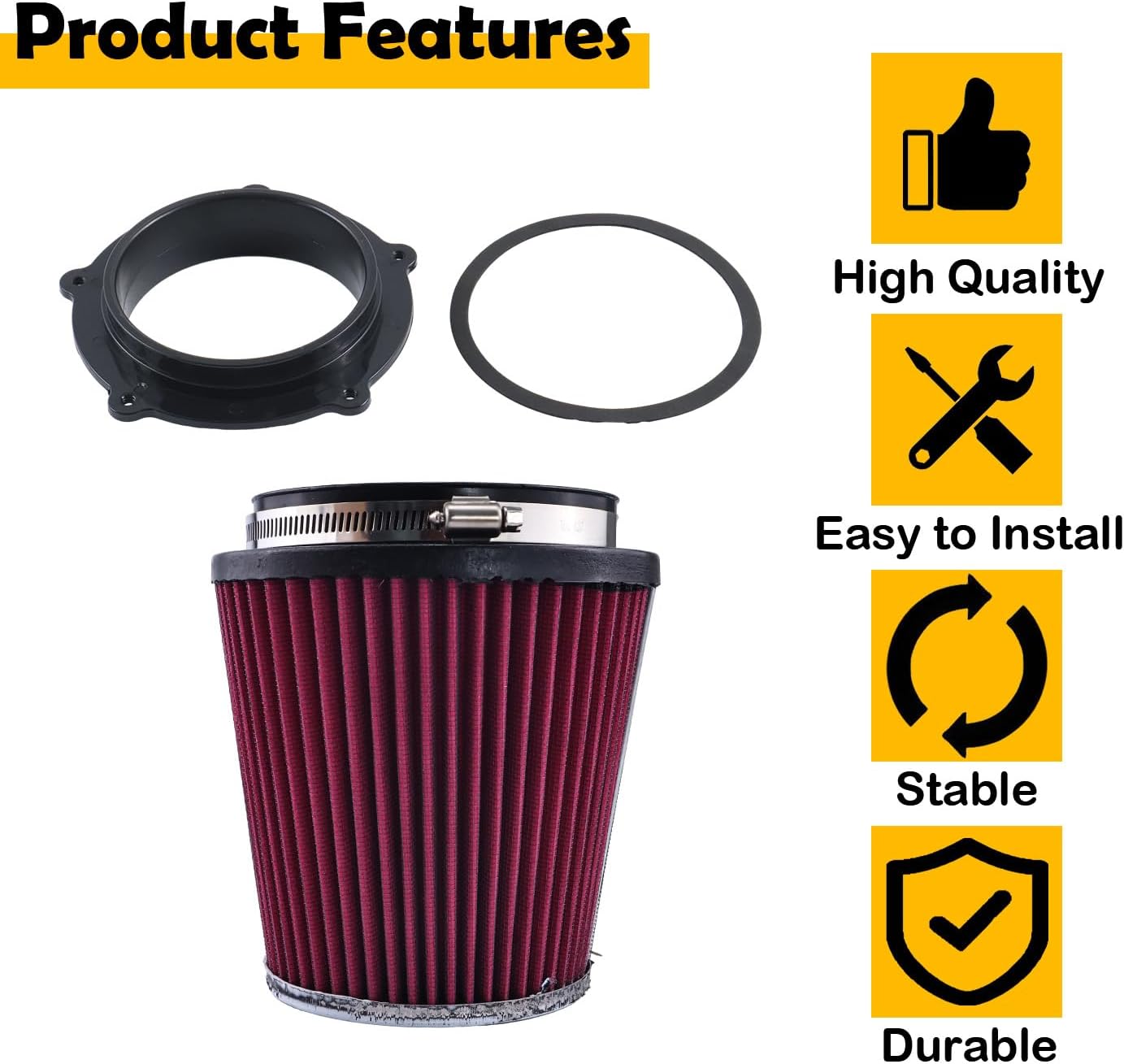 5D3-14459-00-00 Air Intake Kit Compatible with Yamaha YFZ450R 2009-2024, YFZ450X 2010-2011, YFZ450 2007-2013, Includes Aluminum Adapter & Clamp