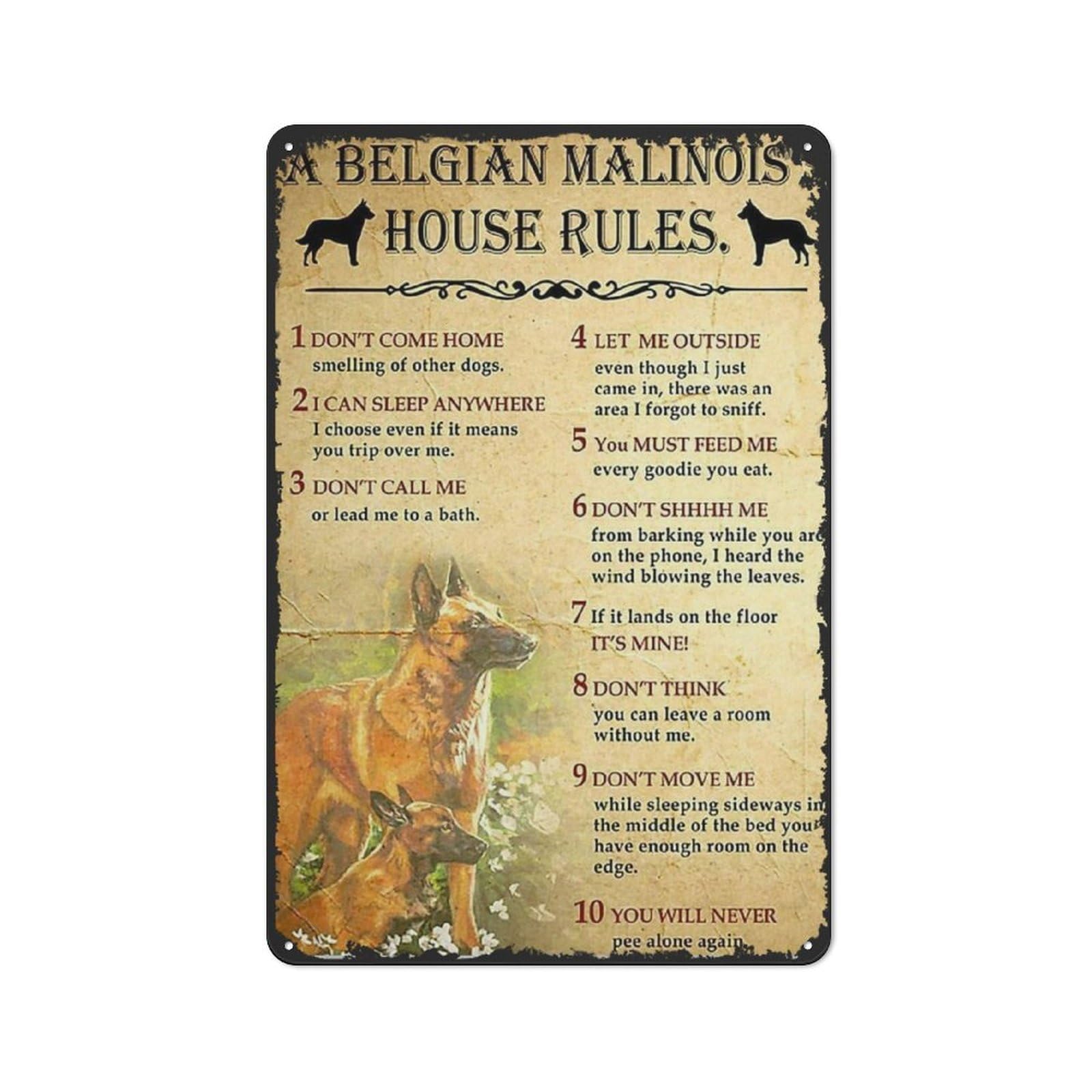 Funny Metal Tin Sign Belgian Malinois House Wall Decor Poster Style Metal Wall Plaque Wall Decoration Metal Sign Dog Lover Gift Bathroom Decor Plate Plaque Hippie room decor Home Decor 12X8 inch