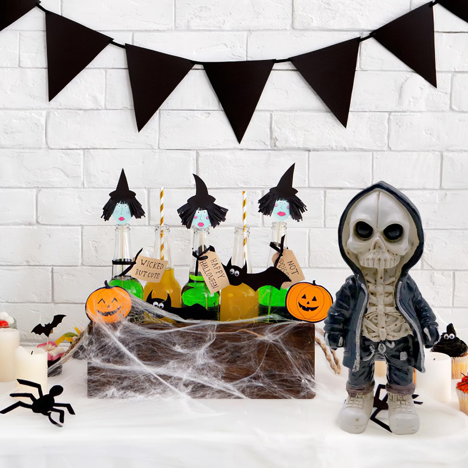 Statuette Squelette Gothique En Résine - Décoration Halloween, Tête De Mort Détaillée, Pour Collection Ou Ambiance Macabre - 6