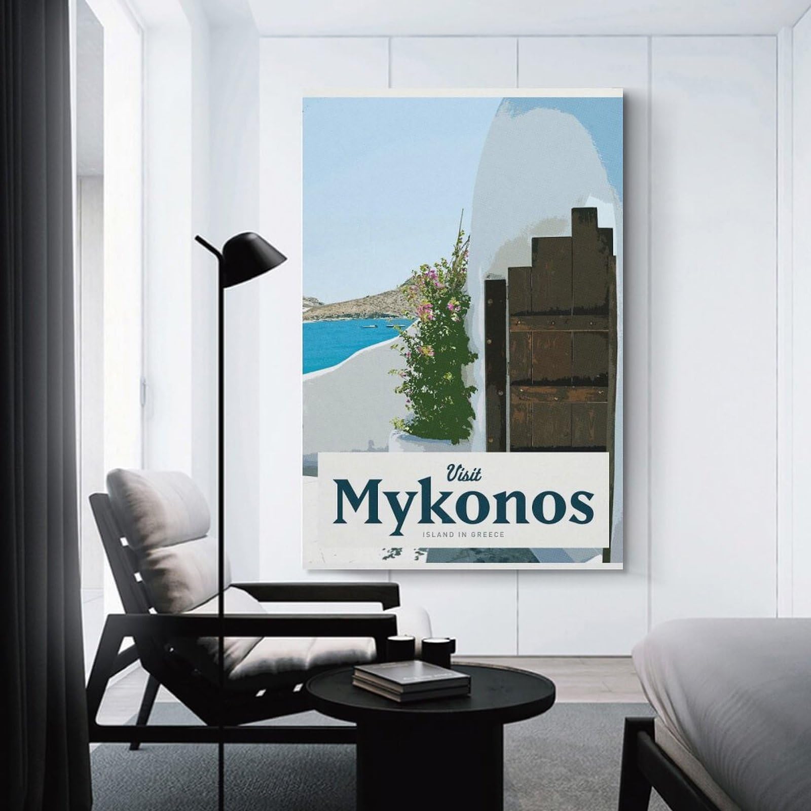 Junmoney Visit Mykonos Decorative Wall Artwork 24x36inch(60x90cm), for Living Room, Lounge Or Sitting Room, A Home Accent with Warm Character
