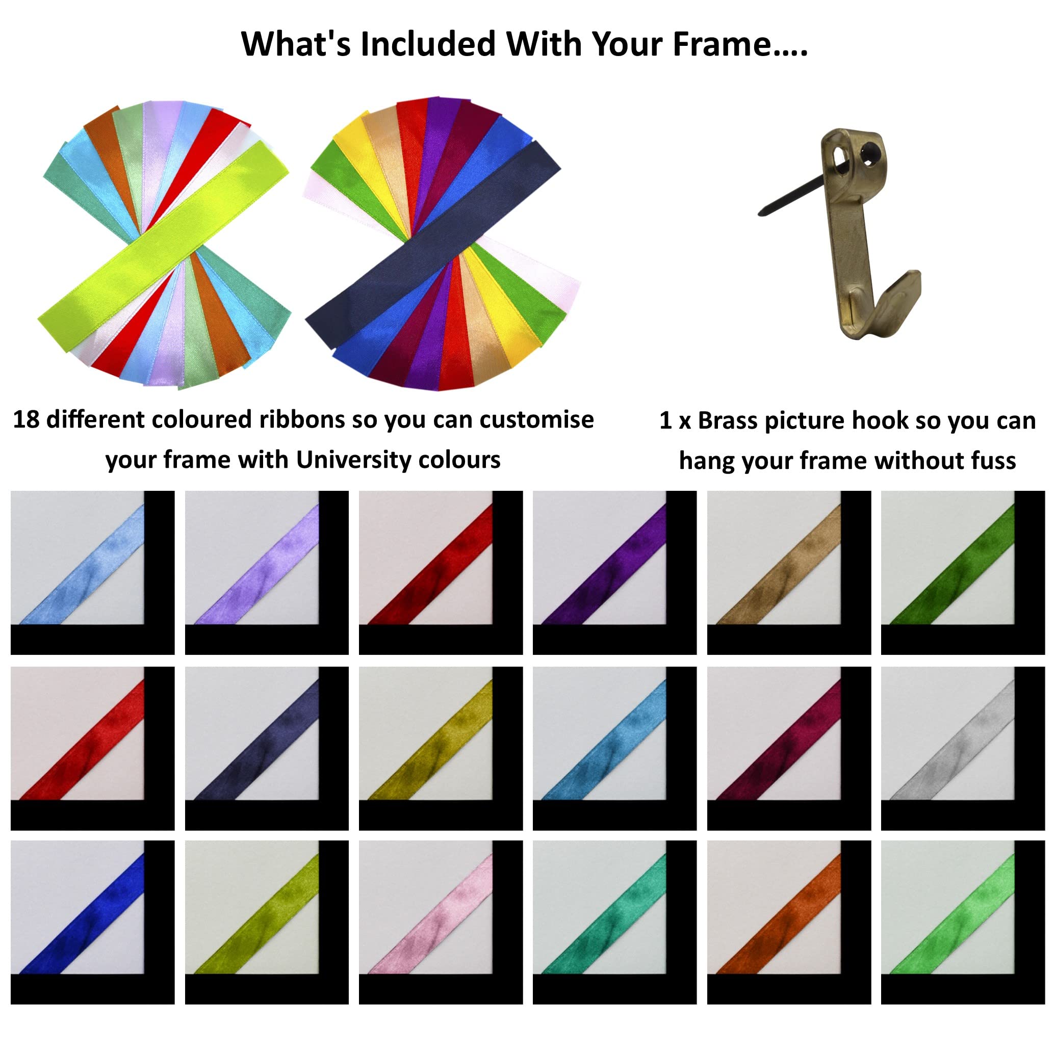 Graduation Frame (55.5cm x 45.2cm) to hold your Graduation Certificate & Photo, Includes 18 coloured ribbons - Image 3