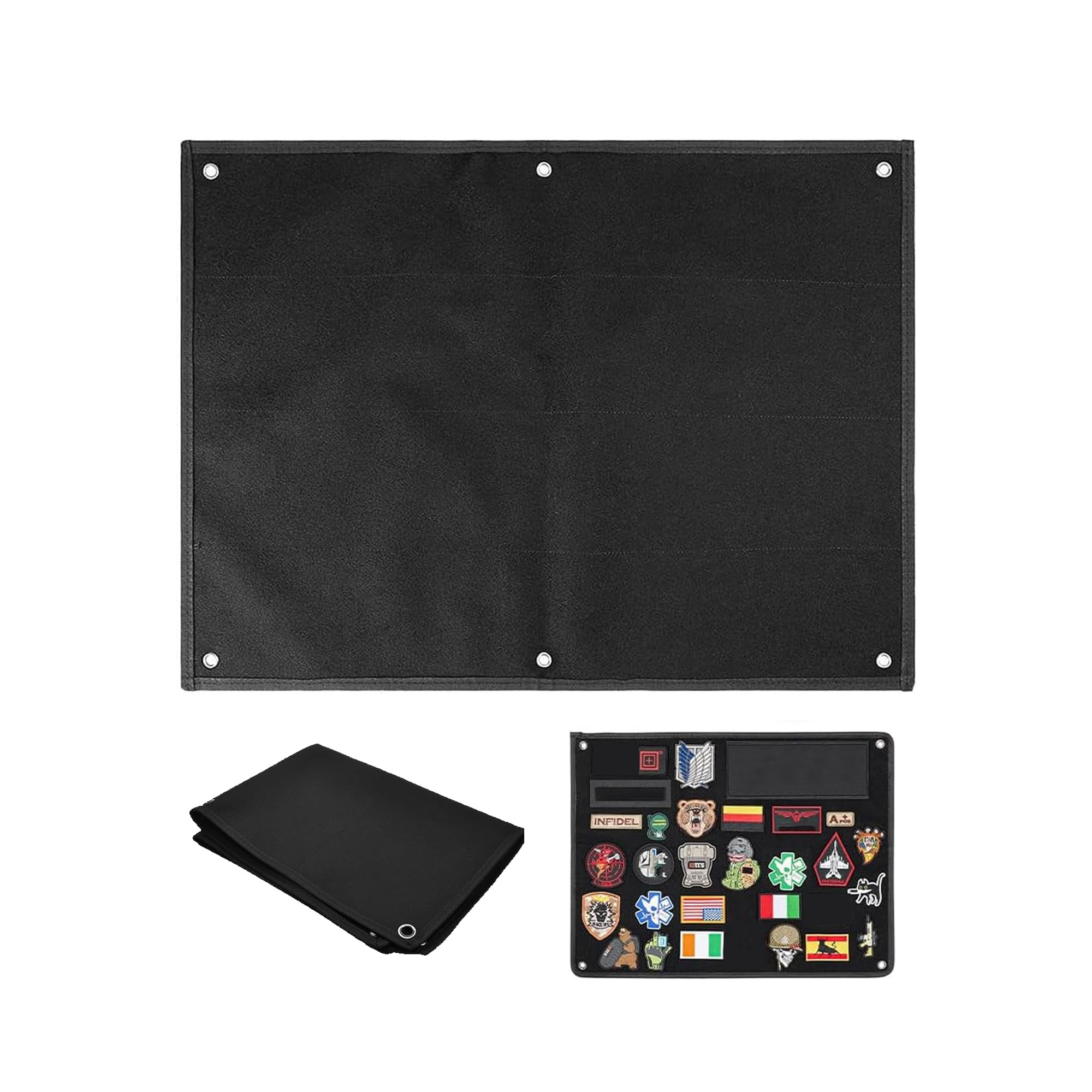 1 Pezzo Pannello di visualizzazione tattico, Piastra espositiva tattica militare con toppa, Patch tattiche per militari con pieghevole, per patch militare, con occhielli (Nero, 58 x 45 cm)