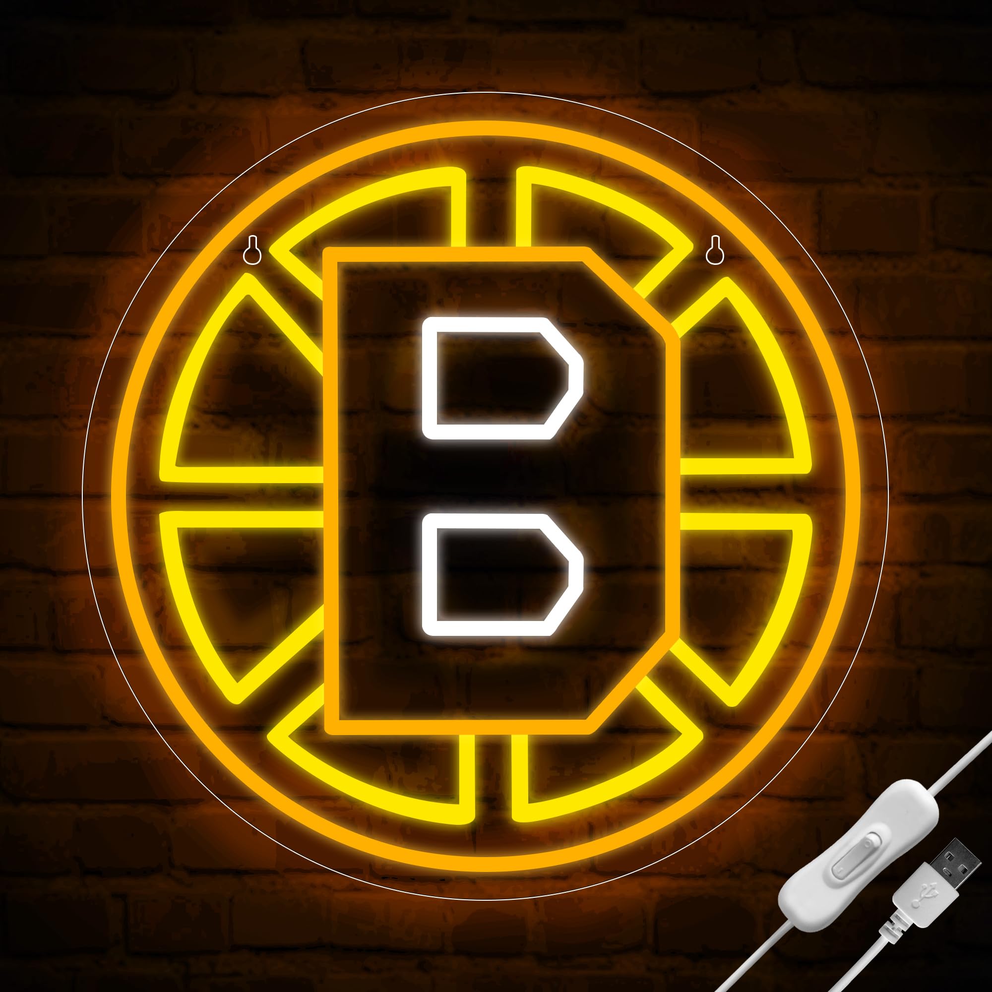 Ice Hockey Neon Sign,Bruins Hockey Team Logo Light,Hockey LED Sign,Sports Neon Lights for Wall Decor,Hockey Light,Hockey Club Decor,Gifts for Boys,Man,Hockey Fans,Size 14.6 * 14.6 inches(XD100)
