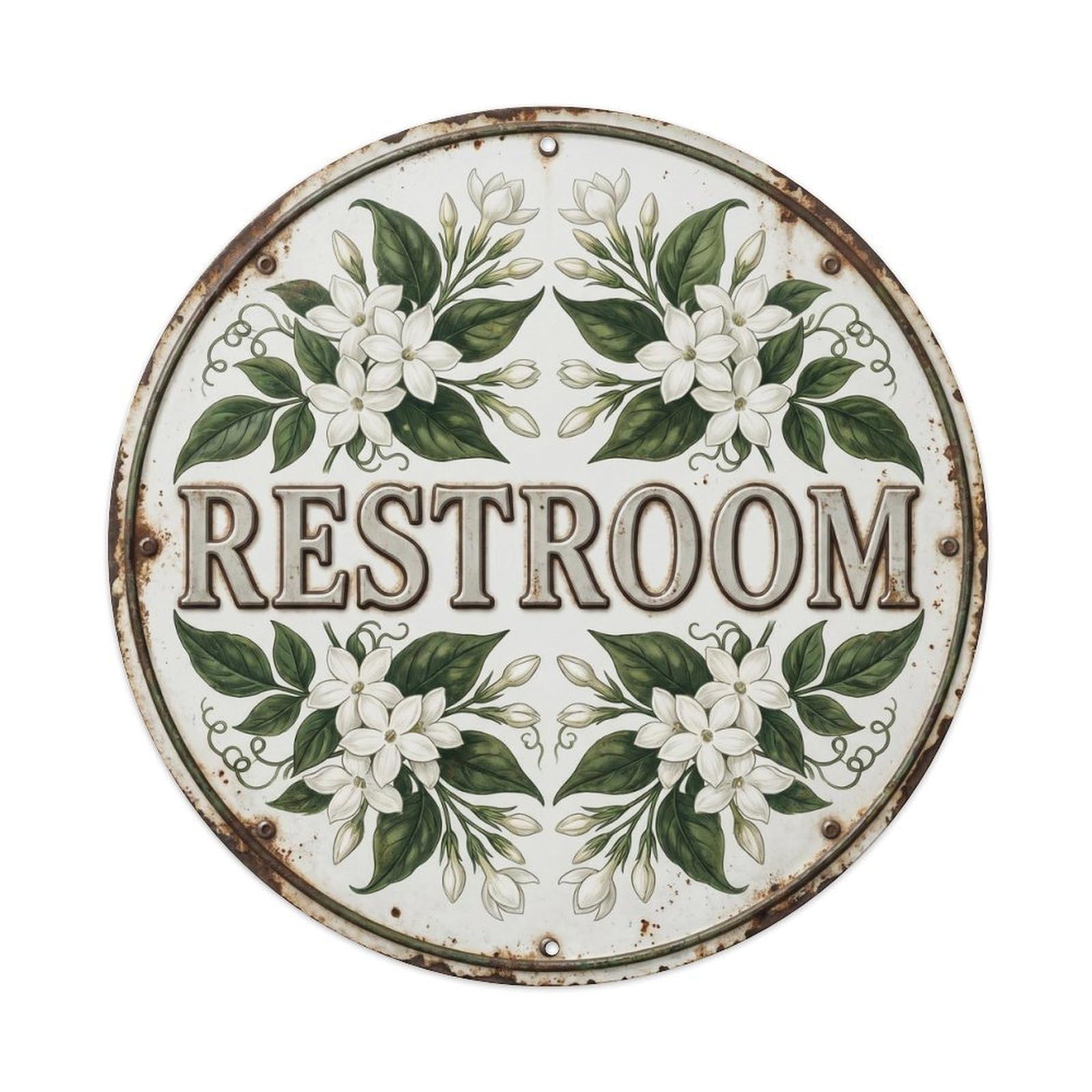 Botanical Floral Room Label Restroom Jasmine Flower Metal Tin Sign