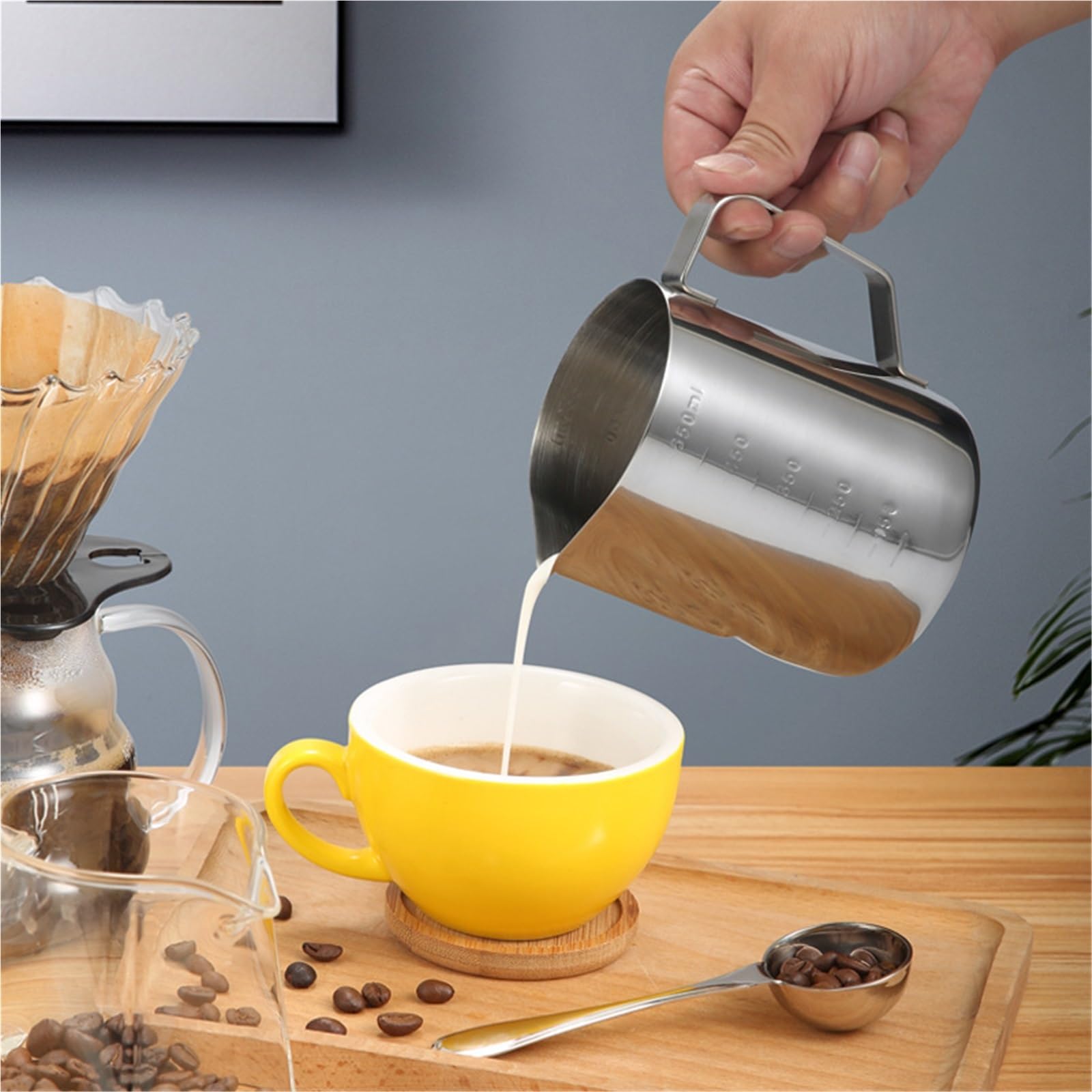 Jarras de leche acero inoxidable, jarra artesanal for espumar, café, Latte, espuma artística, tazón taza, 2 uds Para Espumar(2000ml)