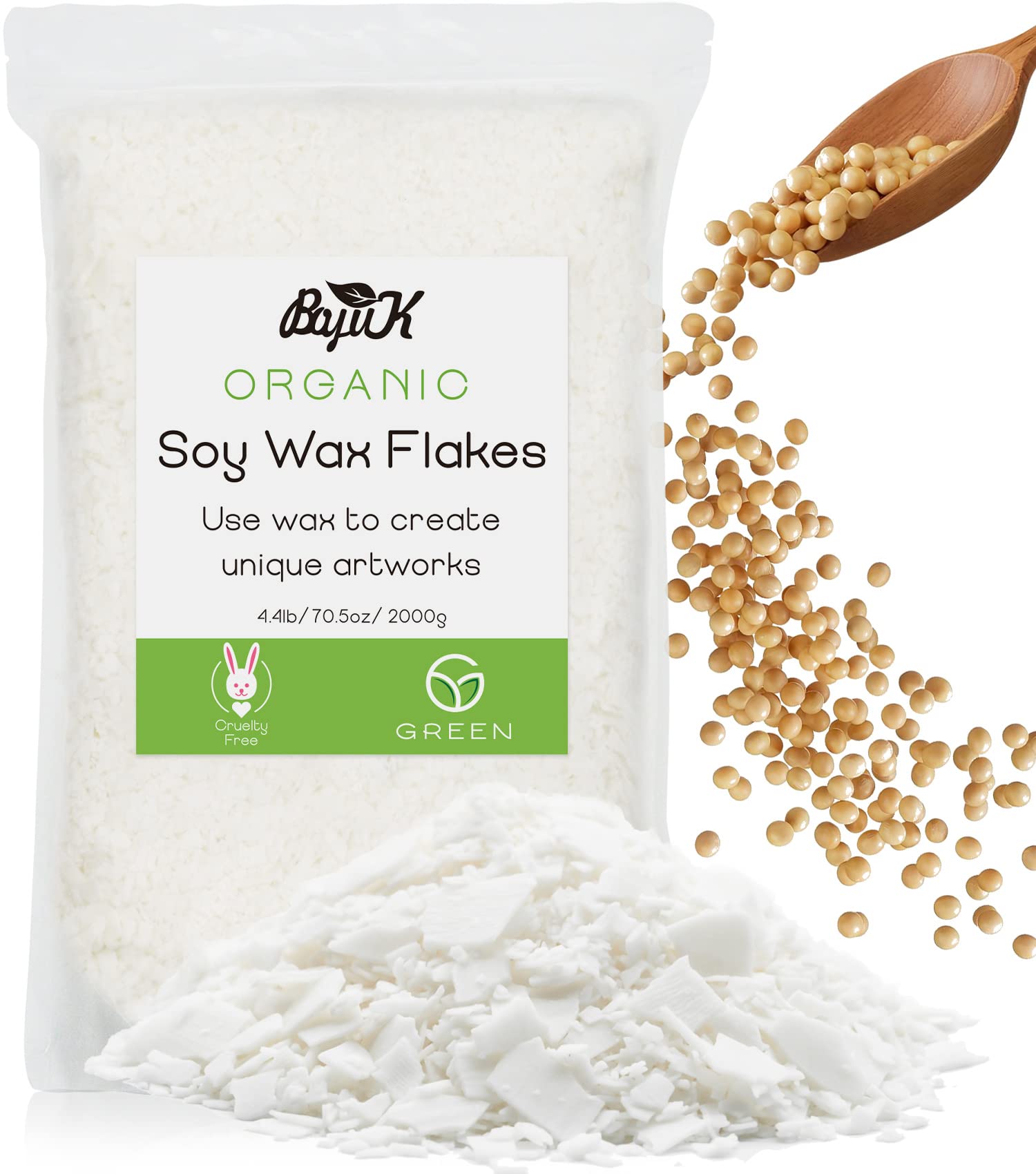 Soy Wax Flakes, BOYUJK Premium Natural Candle Wax, 100% Soy Wax for Candle Making from Organic Farm, No additives, Harmless and Pure (1.8KG)