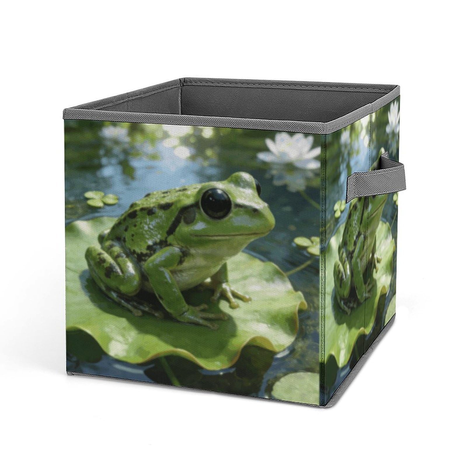 Frog Storage Baskets Collapsible, Exquisite Pattern Cube Box, Canvas Fabric Storage Bins with Handles, Clothe Organizer Box for Home Decorative Office Bedroom
