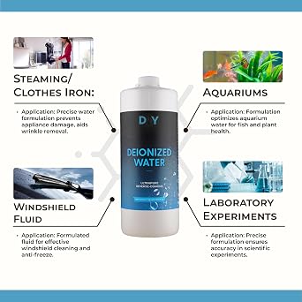 DIYChemicals Deionized Water (DI) Filtered Demineralized Water Purification Softener Solution for Cleaning, Automotive, Laboratory Equipment Bulk DI | 1 Pint (16 fl oz)