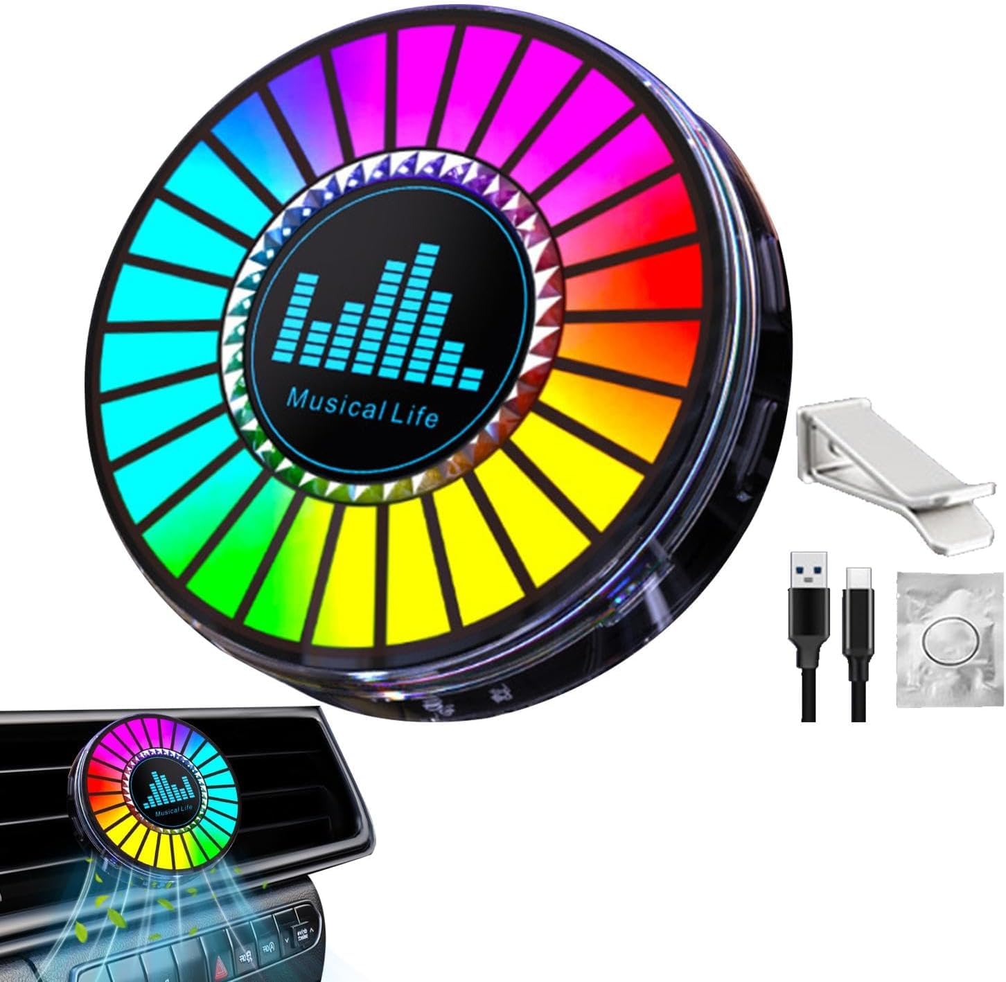 - Car Music Rhythm Light – Sound Activated LED Ambient Light with USB Power