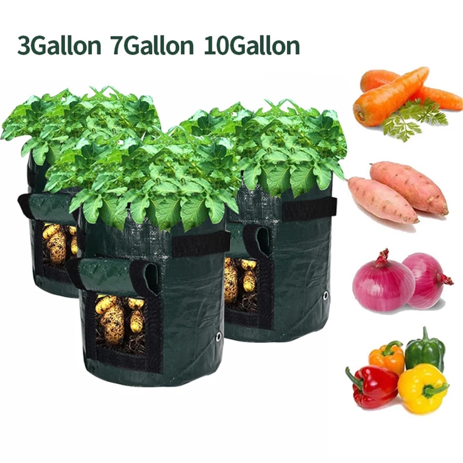 2 uds Suministros de plantación Bolsa Cultivo macetas jardín jardinería Plantas for Verduras Patatas Tomate Herramientas para Plantas(Green,7 Gallon(US)-30x35cm)