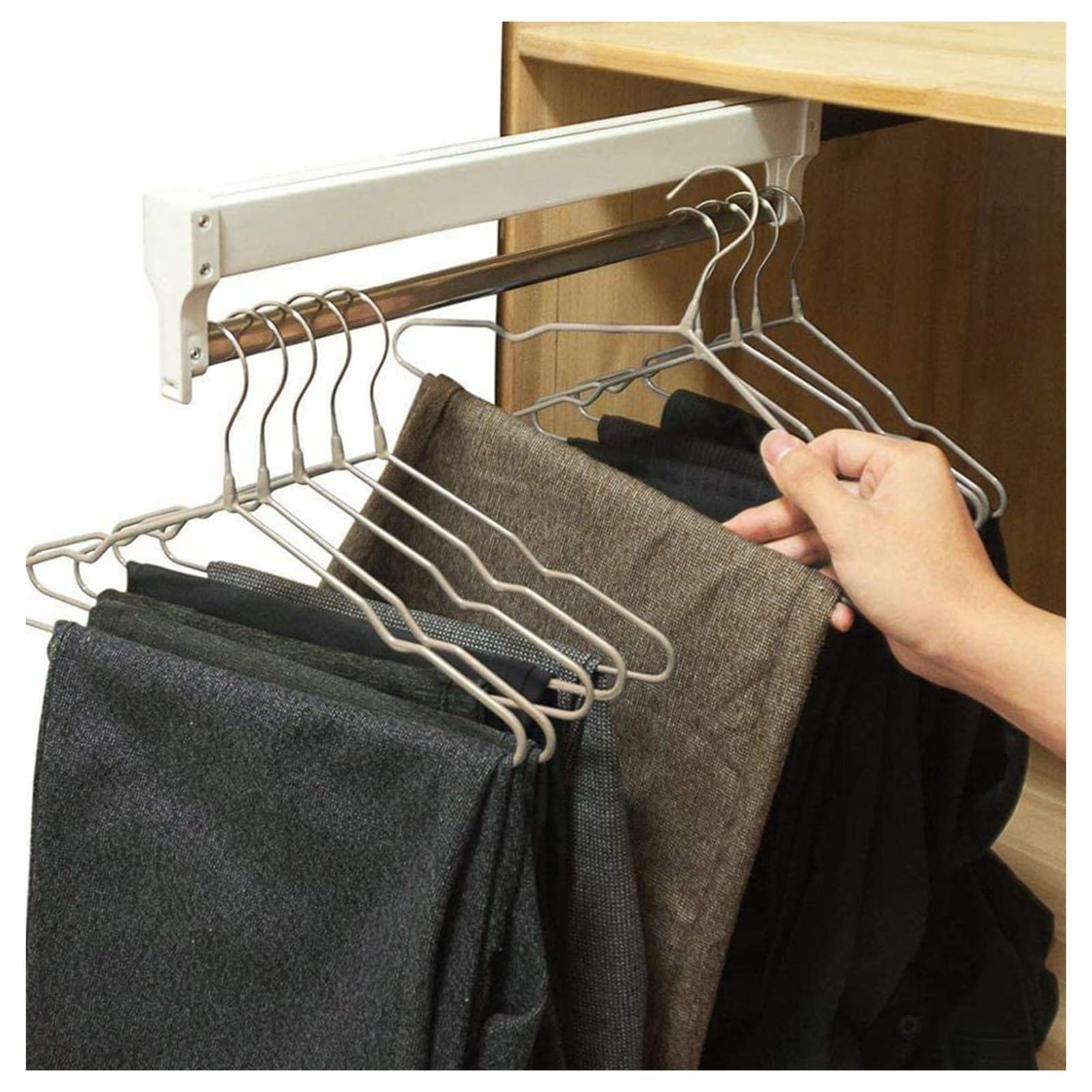 GLETSF Adjustable Pull Out Trousers Rack, Sliding Pants Display Organizer, Extendable Wardrobe Clothes Rail for Jeans, Scarves, Towels, Ties, Shawls,size_name-450mm