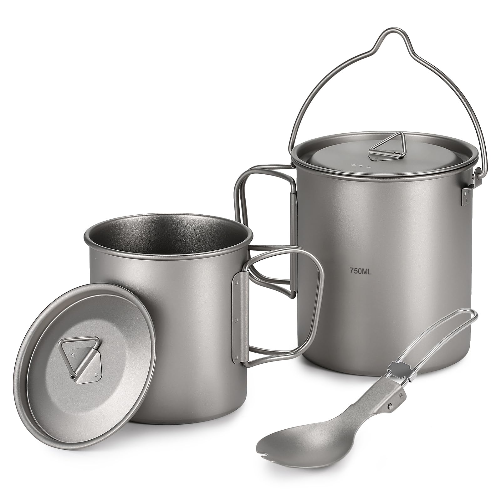 750 Ml Titan-Wasserbecher mit Deckel und Griff – Leichter Topf für Camping, Wandern, Rucksackreisen