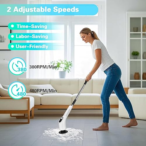 Miniatura 5 de LICHIFIT Limpiador eléctrico giratorio, cepillo de limpieza de ducha inalámbrico impermeable con cabezales de cepillo reemplazables y mango de