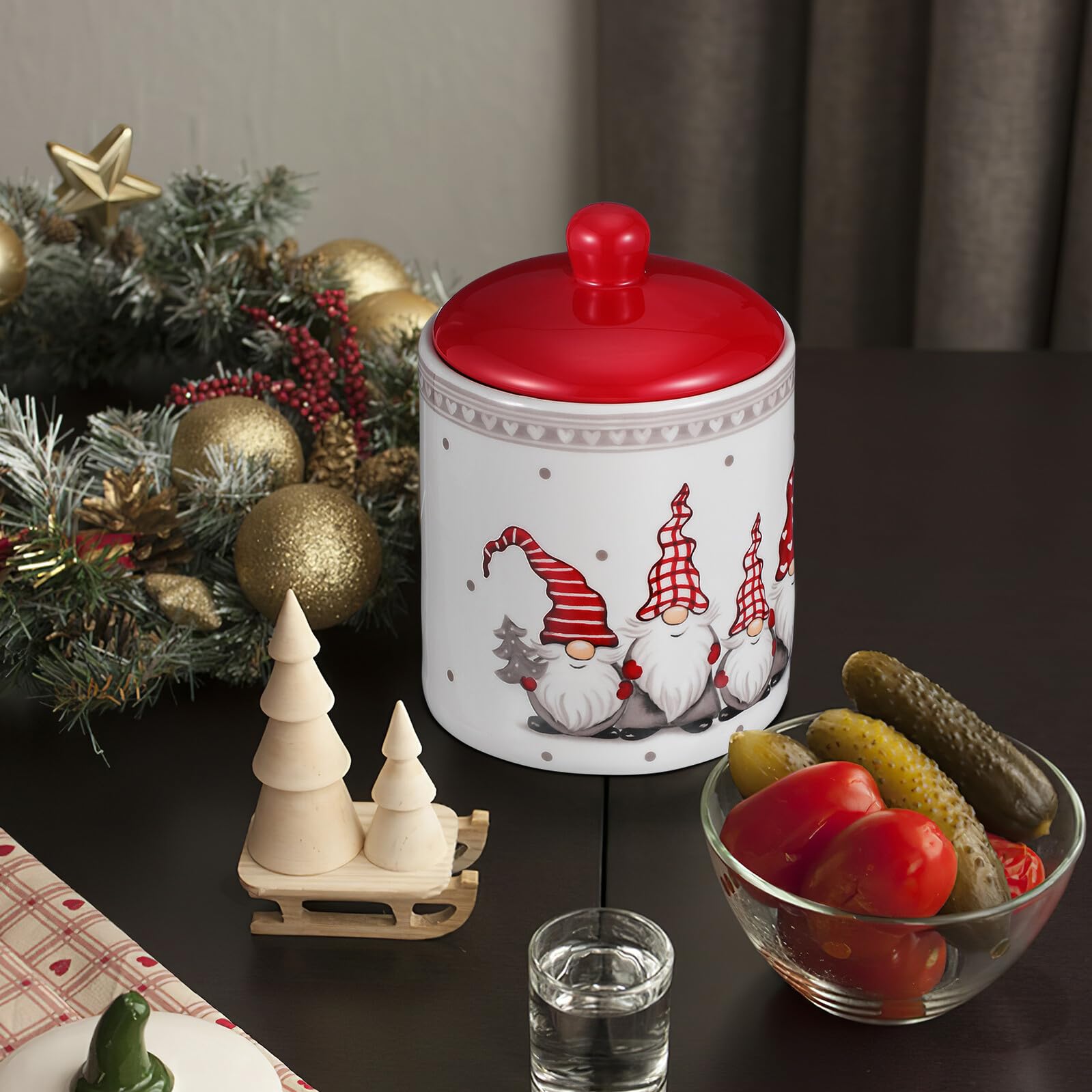 Healeved Barattolo Ermetico in Ceramica Grande con Coperchio Contenitore per Alimenti da Cucina per Tè Frutta Secca e Caramelle Regalo Natalizio Creativo per Conservazione Sicura
