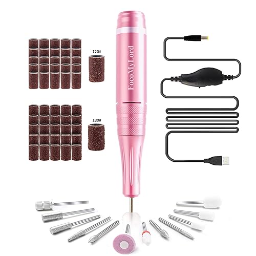 FocoMyLord - Máquina portátil de 35000 rpm kit profesional de uñas para acrílico uñas de gel herramientas de pulido de manicura y pedicura con 12