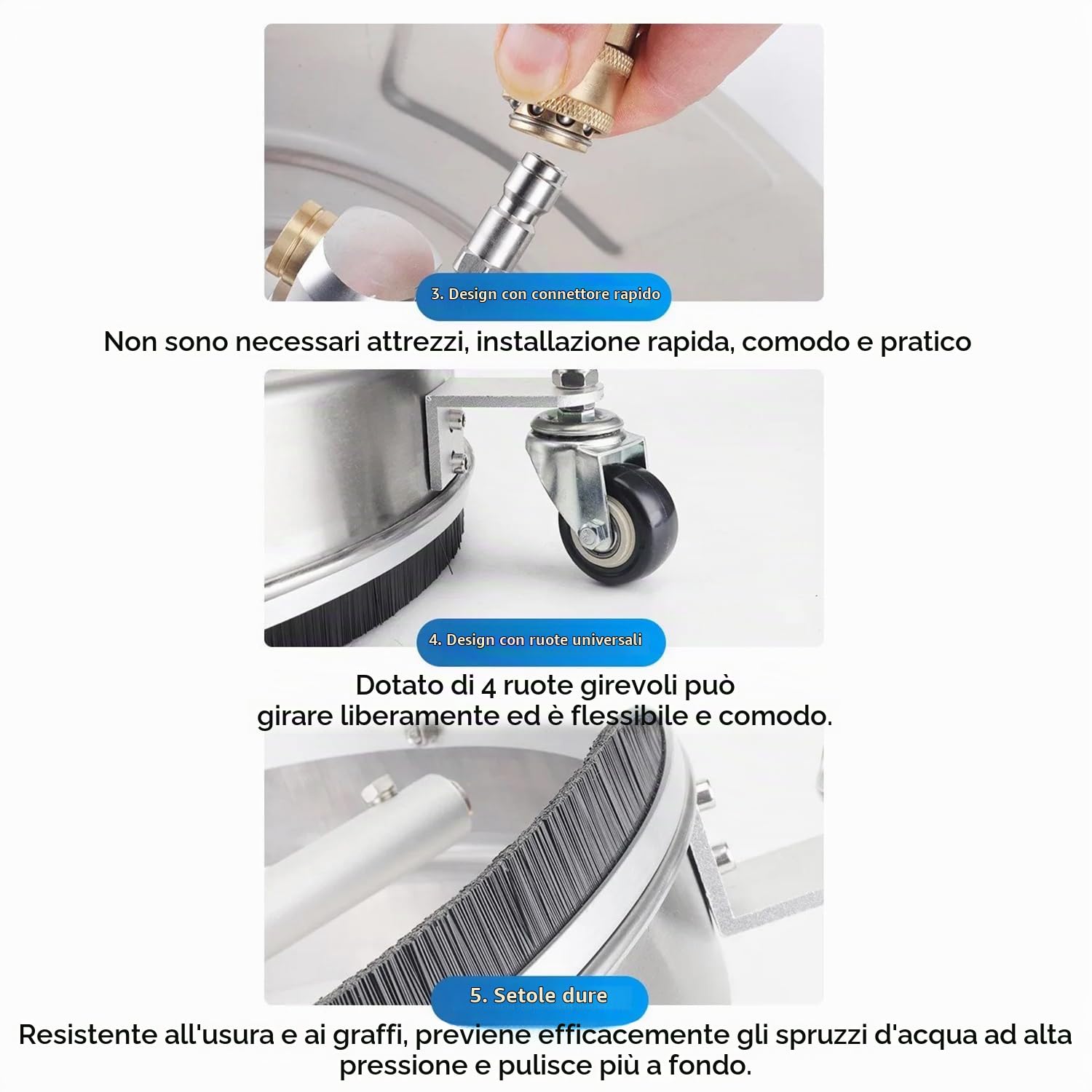 14" Idropulitrice Per Superfici,Accessorio Per Pulitore Per Superfici Idropulitrice Da 35,6 Cm In Acciaio Inox Con 4 Ruote,2 Prolunghe,Per Cemento,Patio,Terrazza,Connettore Rapido Da 1/4”,4000 Psi