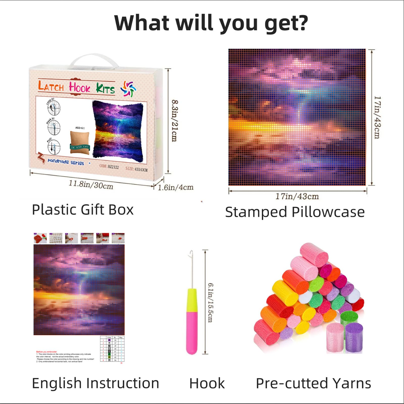 Colorful Sky Clouds Lightning DIY Latch Hook Pillow Kits for Adults Printed Pillowcase Crochet Yarns Hooking Handmade Pillow Cover Cushion for Home Sofa Decoration 17x17inch