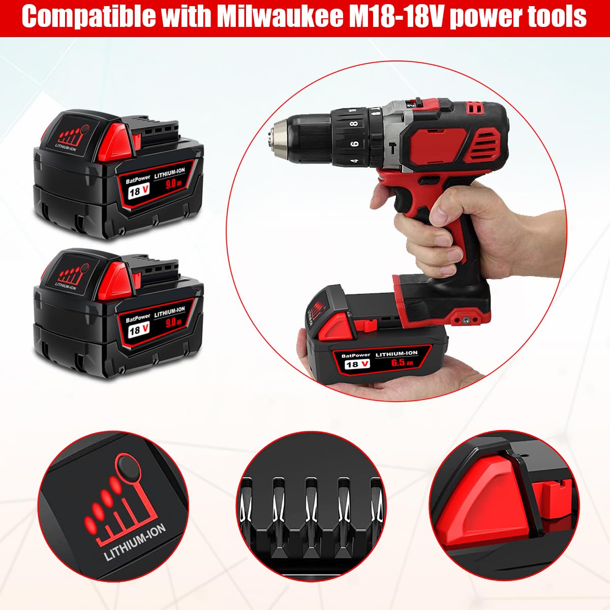BatPower 2 Pack 48-11-1890 18V 9.0AH Lithium XC9.0 High Output Battery ...