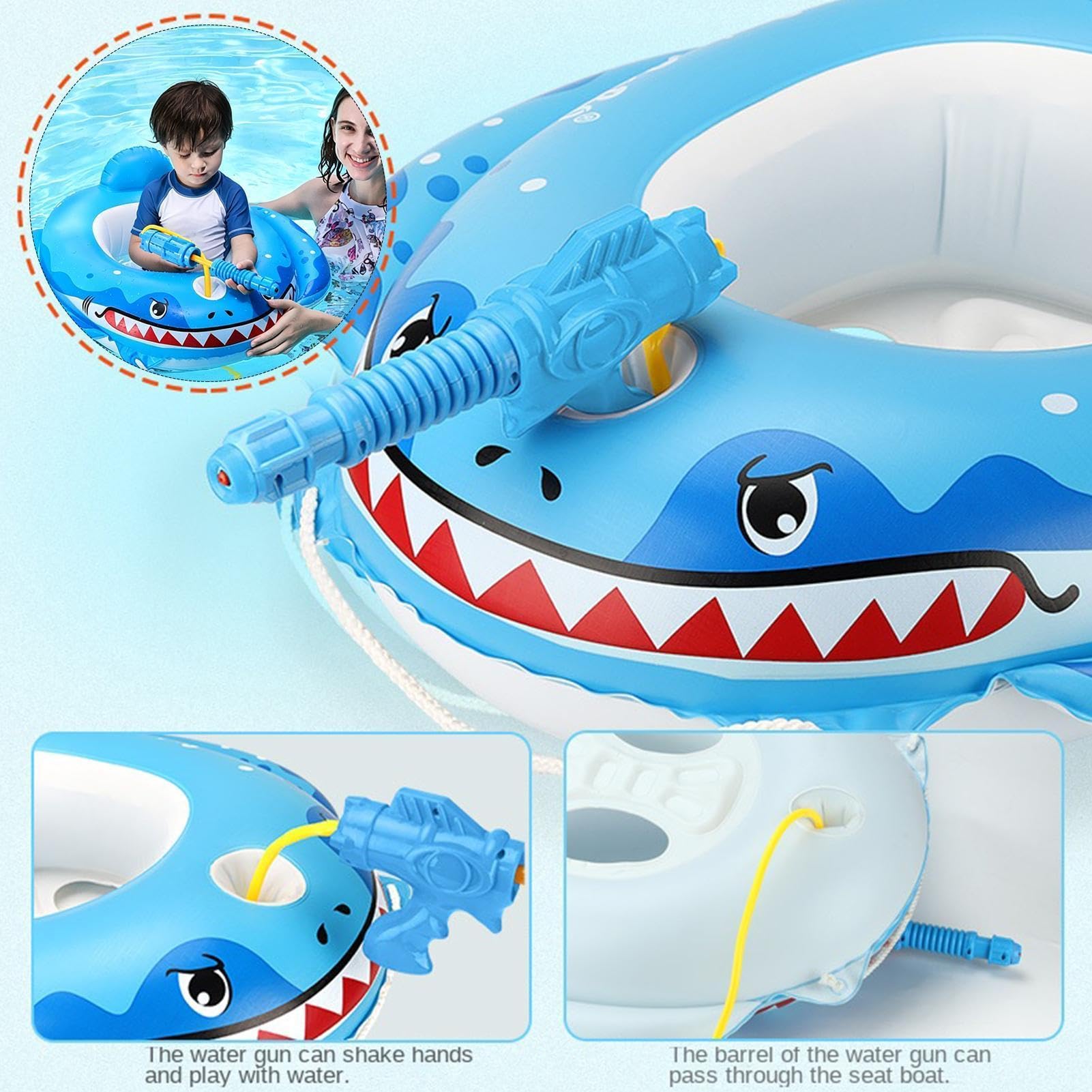 Shark - Piscina gonfiabile a forma di isola da nuoto per bambini | Seggiolino da nuoto per bambini, per spiaggia, parco acquatico, feste, vacanze, viaggi, ragazzi e ragazze