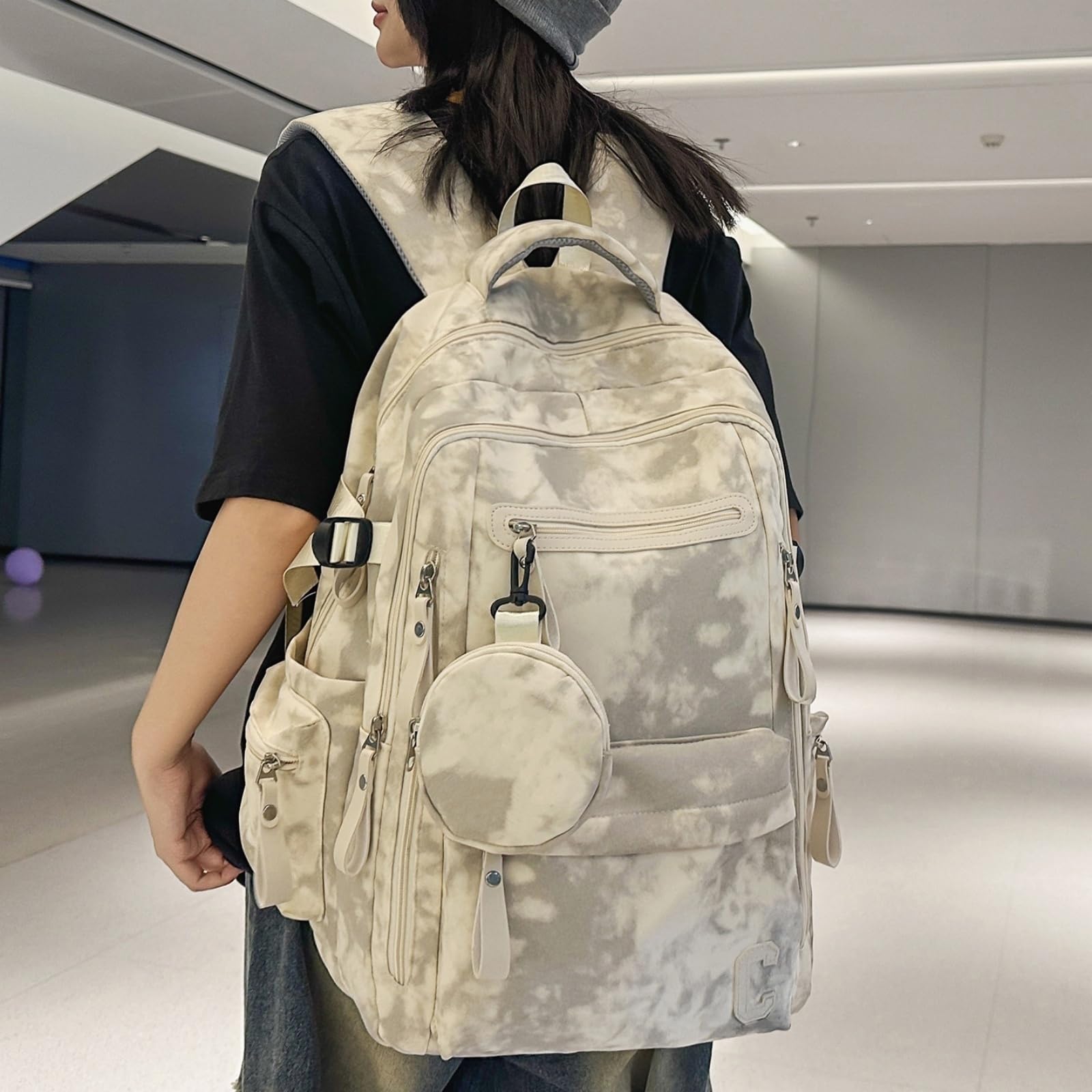 Zaino Nuovo da Donna Borsa Viaggio Femminile Zaini Scuola per Ragazze Adolescenti Libro Mochila Libro-White