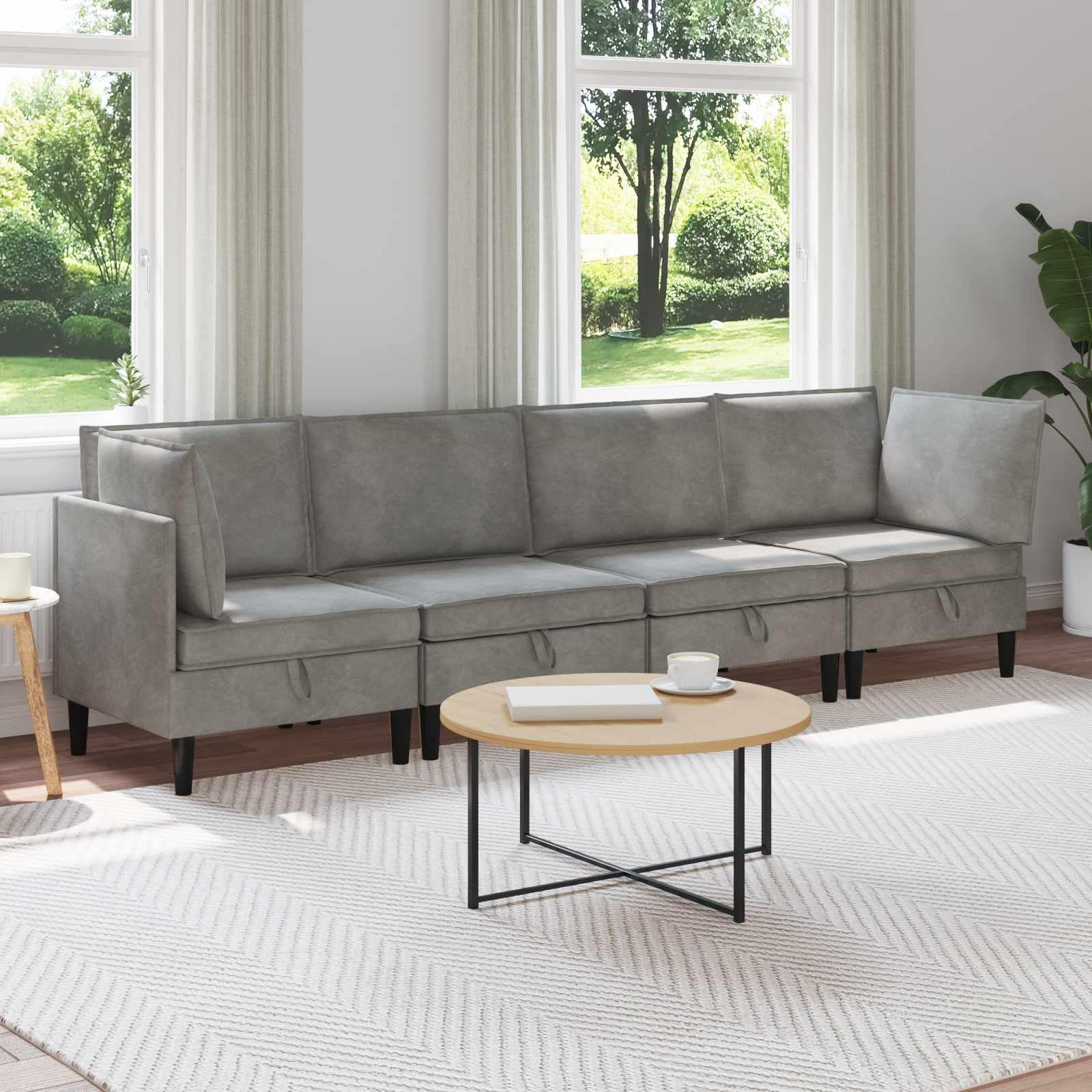 Juego de 4 muebles de salón de madera contrachapada de terciopelo gris