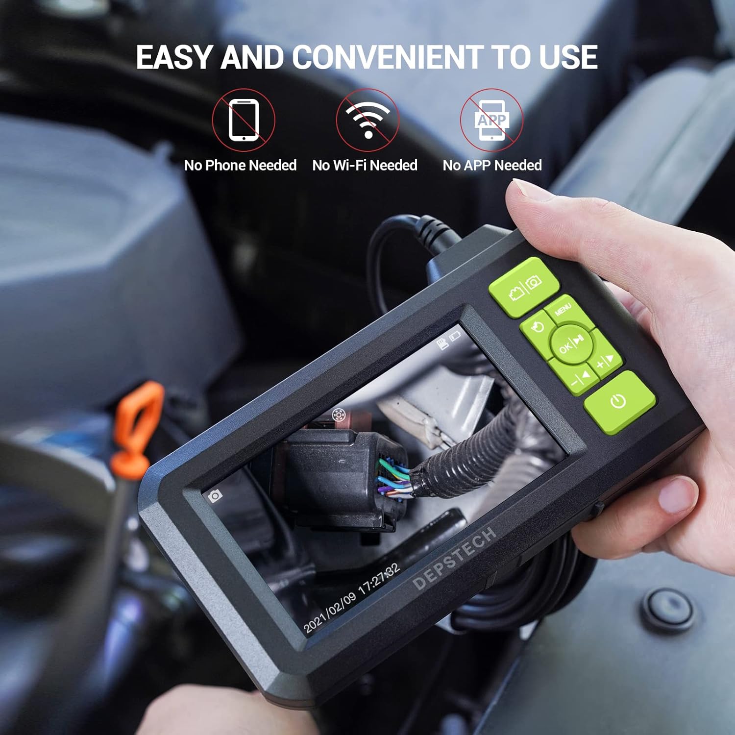 DEPSTECH Industrial Endoscope, 5.5mm 1080P HD Digital Borescope Inspection Camera 4.3 Inch LCD Screen IP67 Waterproof Snake Camera with 6 LED Lights, 16.5FT Semi-Rigid Cable,32GB Card and Helpful Tool DEPSTECH Industrial Endoscope, 5.5mm 1080P HD Digital Borescope Inspection Camera 4.3 Inch LCD Screen IP67 Waterproof Snake Camera with 6 LED Lights, 16.5FT Semi-Rigid Cable,32GB Card and Helpful Tool