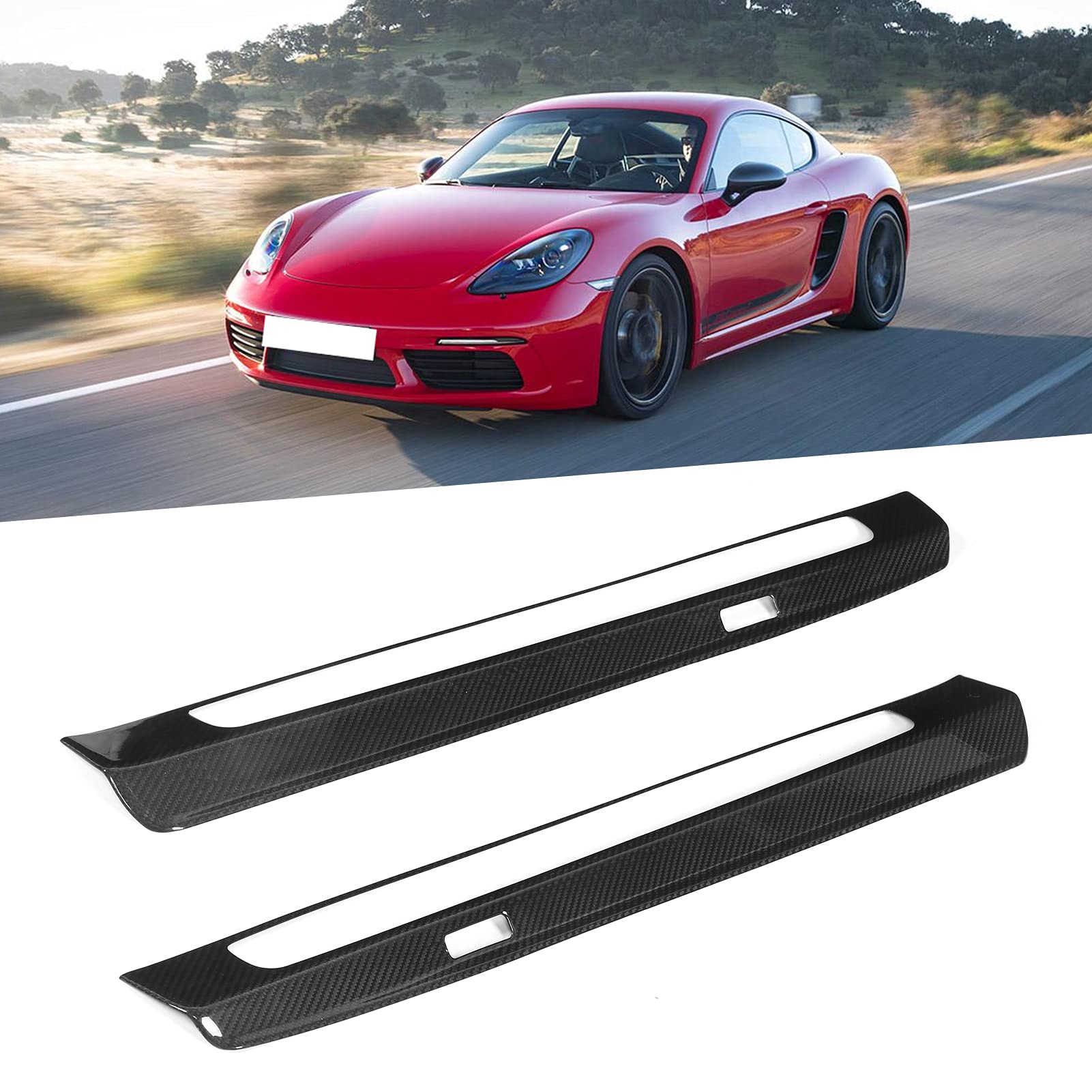 Bediffer 2 Uds Cubierta de Alféizar de Puerta Elegantes Tiras de Fibra de Carbono para Protección y Reemplazo para 718 2016-2019, Piezas de Automóvil de Lujo