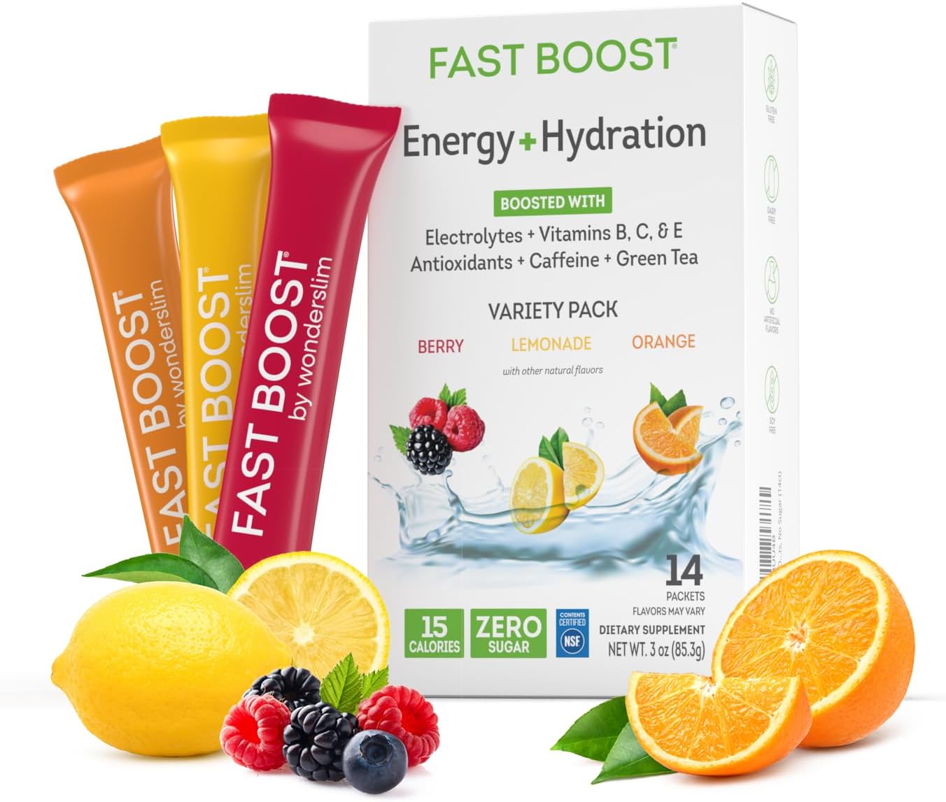 Wonderslim FAST BOOST Energy & Hydration Drink Mix - Variety Pack, Sugar Free...