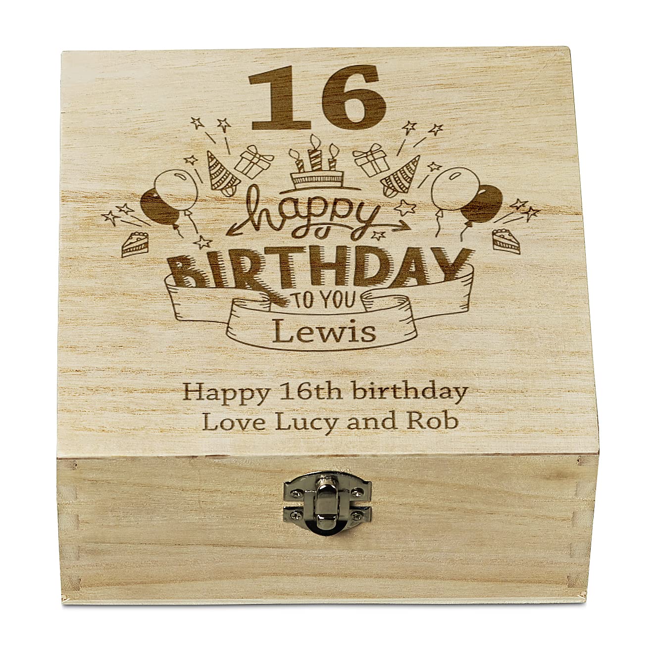 ukgiftstoreonline Personalised 16th Birthday Wooden Keepsake Box Gift Engraved
