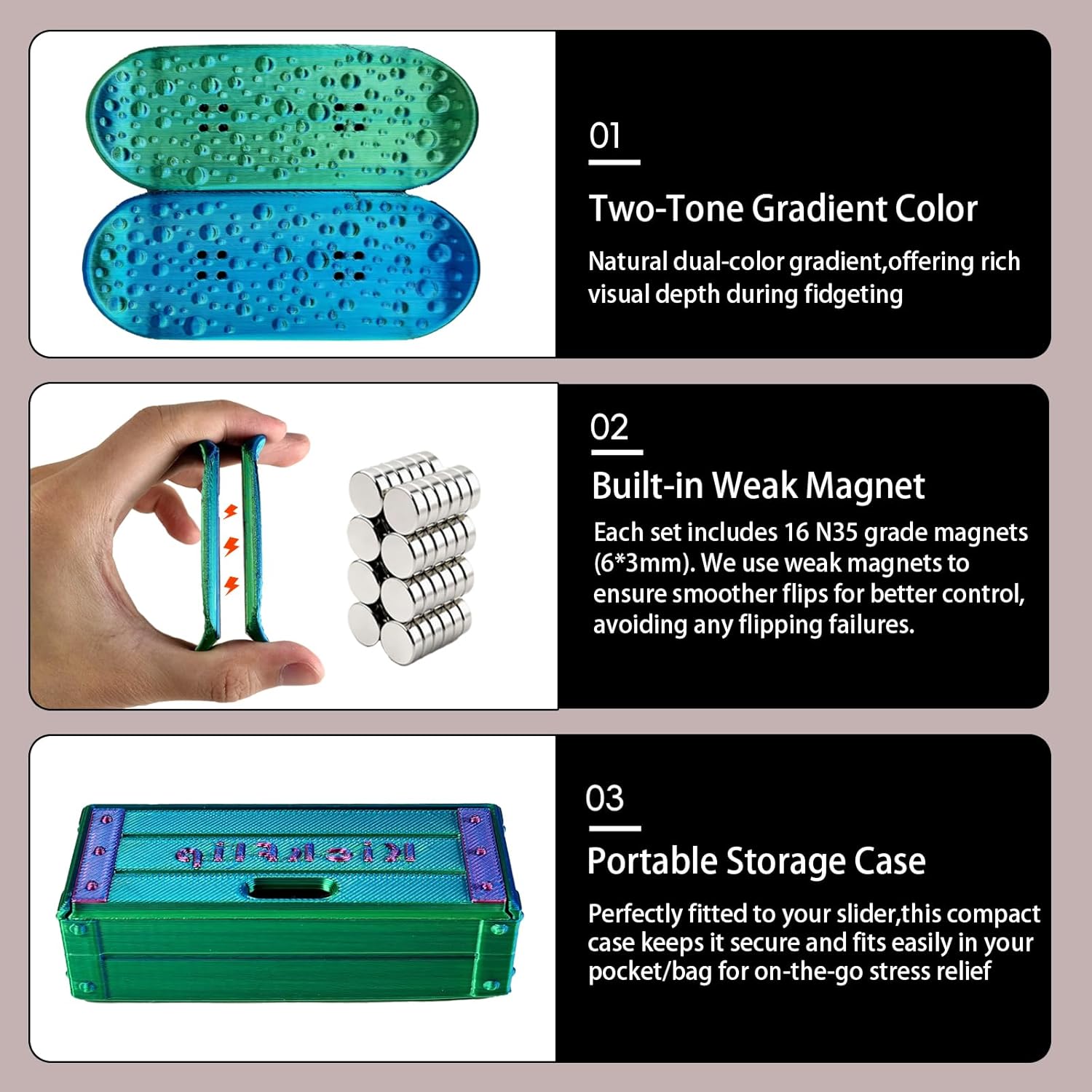3D Printed Kickflip Magnetic Slider Fidget for Adults,Mini Flipping Fingerboard Fidget Desk Toyswith Portable Storage Box