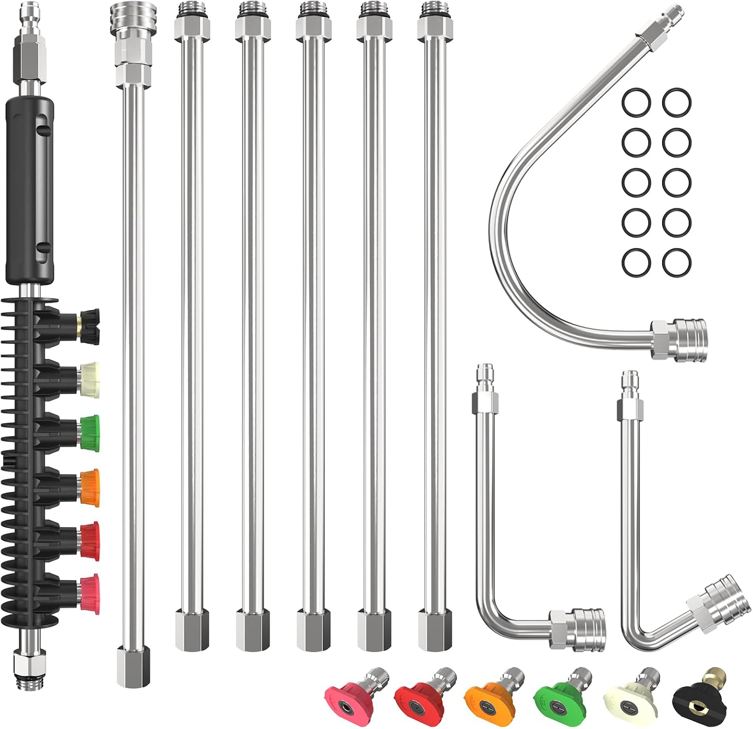 Pressure Washer Extension Wand 10 Pack, 4000PSI Power Washer Lance with 6 Nozzle Tips, 1/4" Quick Connect Gutter Cleaning Tools, Stainless Steel Pressure Washer Wand Replacement