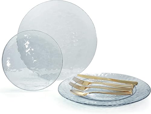 Miniatura 8 de OccasionS - Juego de 640 piezas (80 invitados) - Juego de platos de plástico desechables pesados para bodas, 80 x 10 pulgadas + 80 x 7 pulgadas +