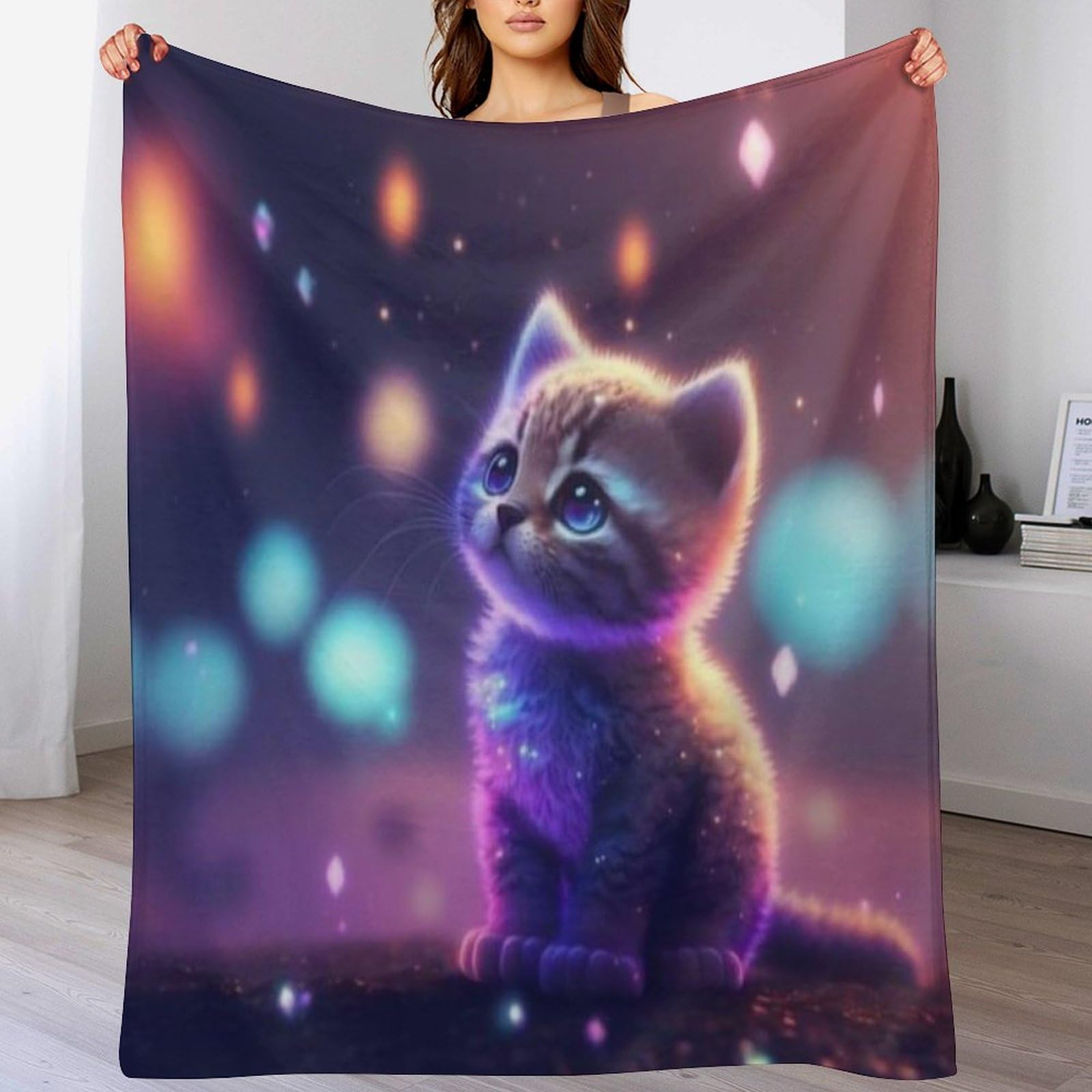Couverture Polaire Chat Mignon - Plaid Flannel Duveteux Tout Confort pour Lit et Voyage