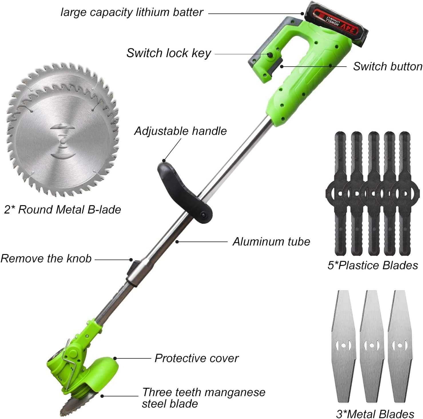 Electric Weed Wacker, Cordless Weed Eater Battery Powered, 3-in-1 Lightweight String Trimmer/Edger Lawn Tool/Brush Cutter with Adjustable Length & 3 Types Blades, for Garden and Yard