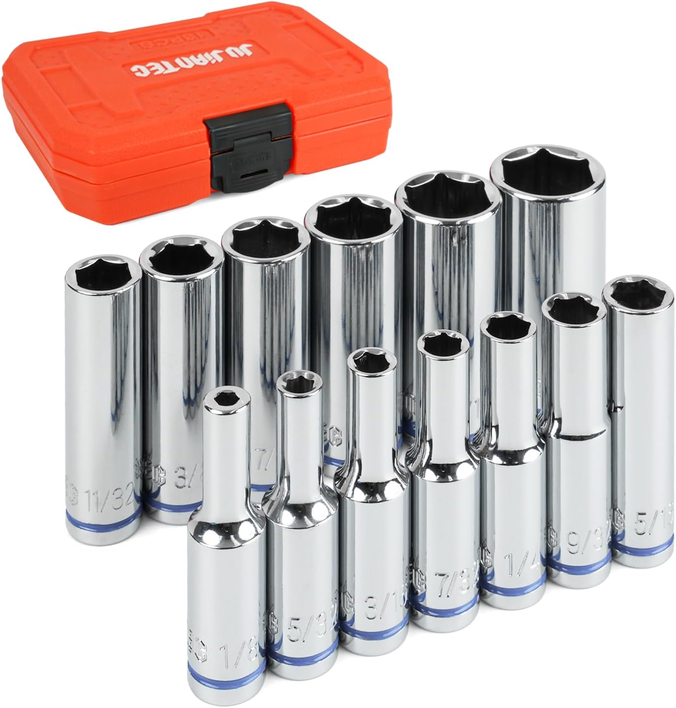 1/4" Drive SAE Master Socket Set, 13-Piece Deep Hex Socket Set (1/8" - 5/8"), Cover Most Commonly Sizes, 6 Point, Chrome Vanadium Steel with Molded Case