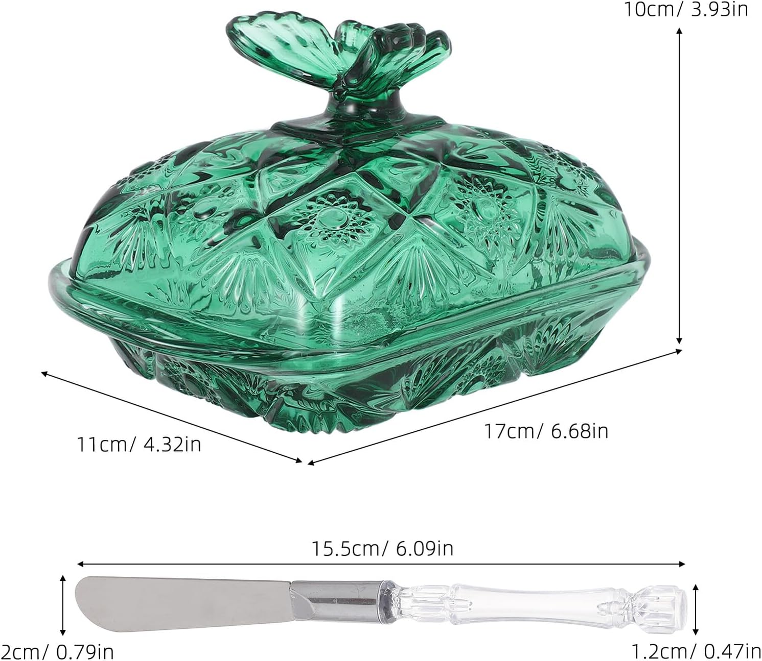 Toyvian Glass Butter Dish with Lid and Green Ribbon, Vintage Style Airtight Glass Butter Storage Tray for Countertop and Refrigerator Use