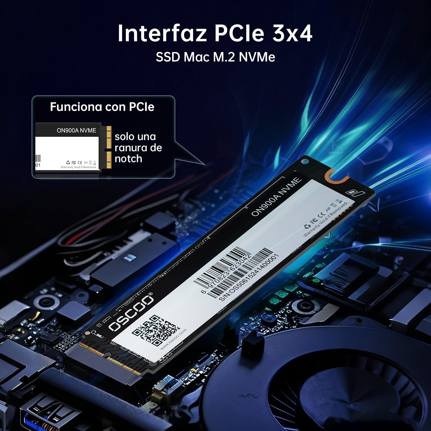 1TB NVMe SSD PCIe gen3.0x4 Disco Duro Interno para Leer y Escribir hasta 3500MB/s, tecnología NVMe 3D NAND, para Mac Air 2013-2017, Mac Pro 2013-2016, Mac Mini 2014, iMac 2012-2018