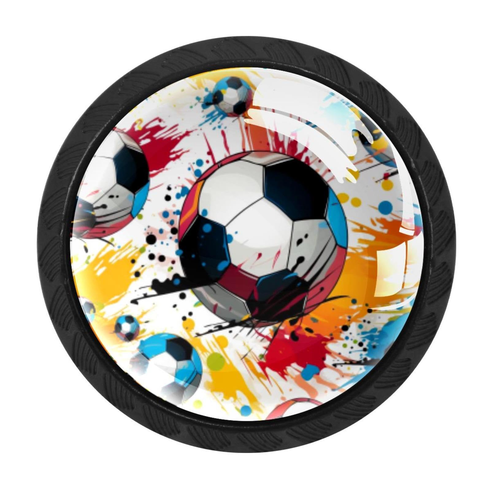 Chenzzzz Multicolored 03 4 Pack Round Cabinet Knobs For Kitchen Bathroom Closet Dresser Cabinets, Football Soccer