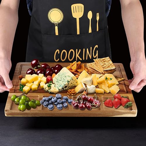 Miniatura 6 de Tabla de cortar grande de madera de acacia con recipientes para cocina, tabla de charcutería simple, tabla de quesos para servir carnes, postre,