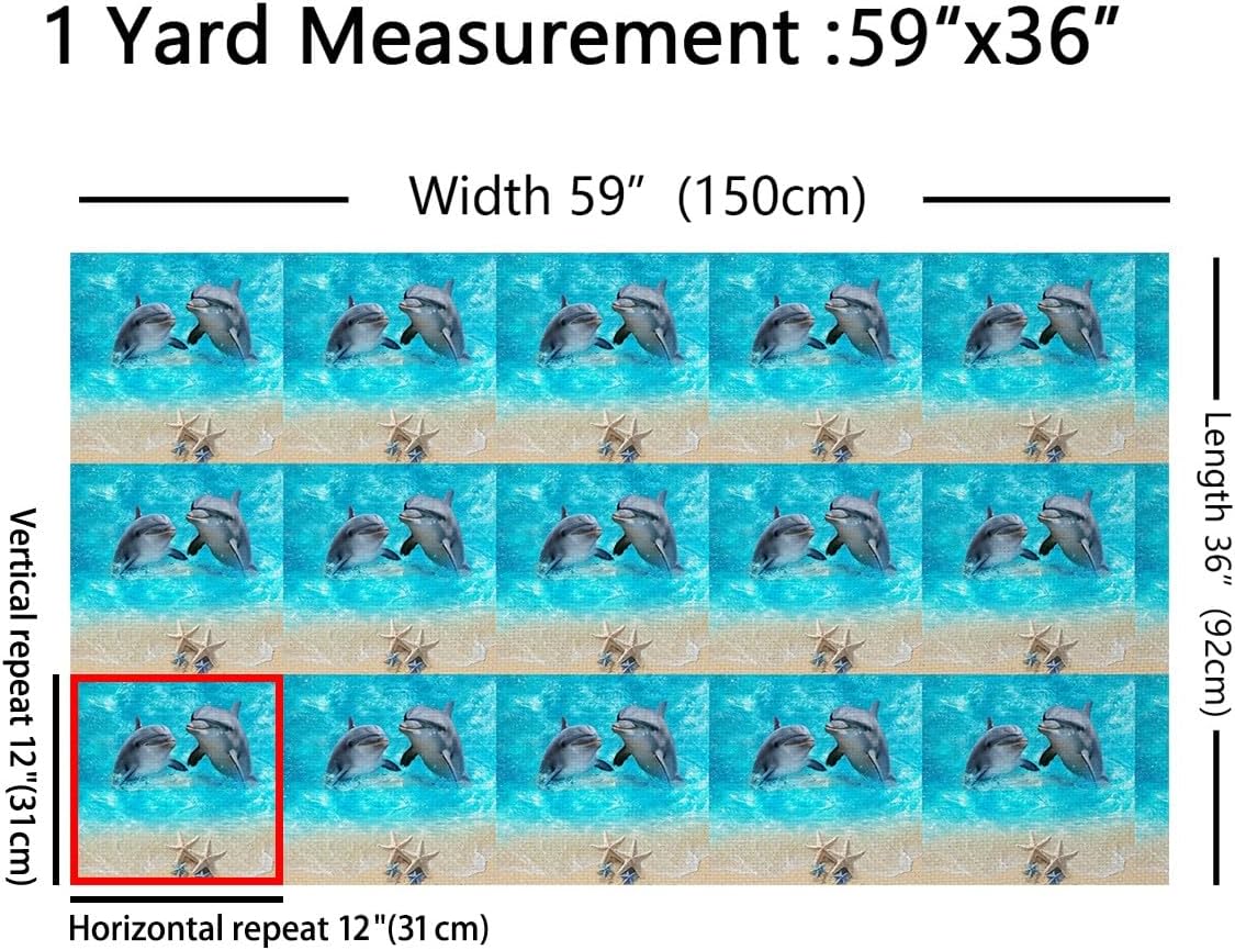 Erosebridal Cute Dolphin Fabric by the Yard 3D Dolphin Print Decorative Fabric for Kids Boys Girls Starfish Indoor Outdoor Fabric Ocean Animal Upholstery Fabric for Quilting Sewing,Waterproof 2 Yards