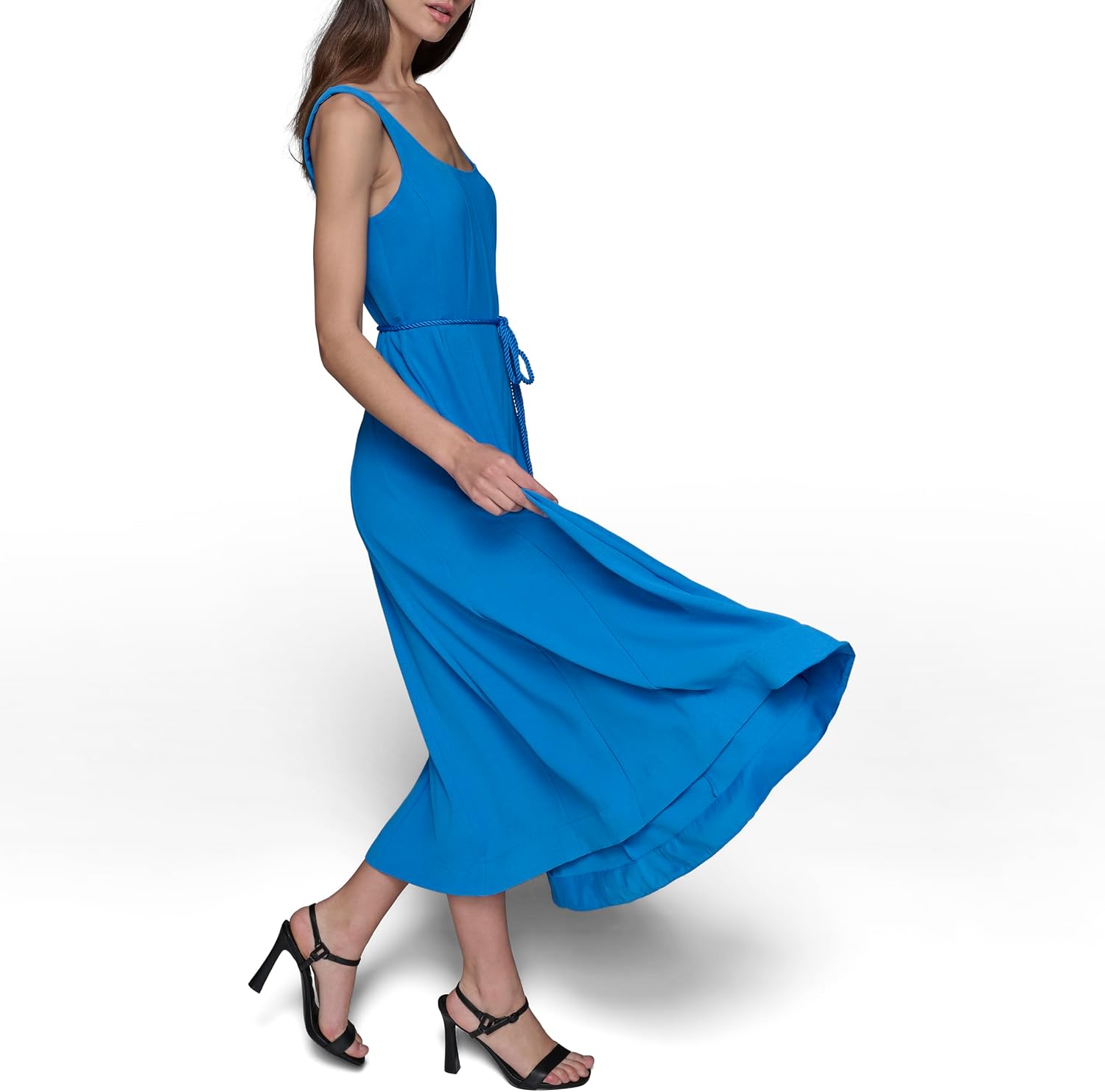 Karl Lagerfeld Women's Sleeveless Scoop Neck Belted A-line Midi Dress